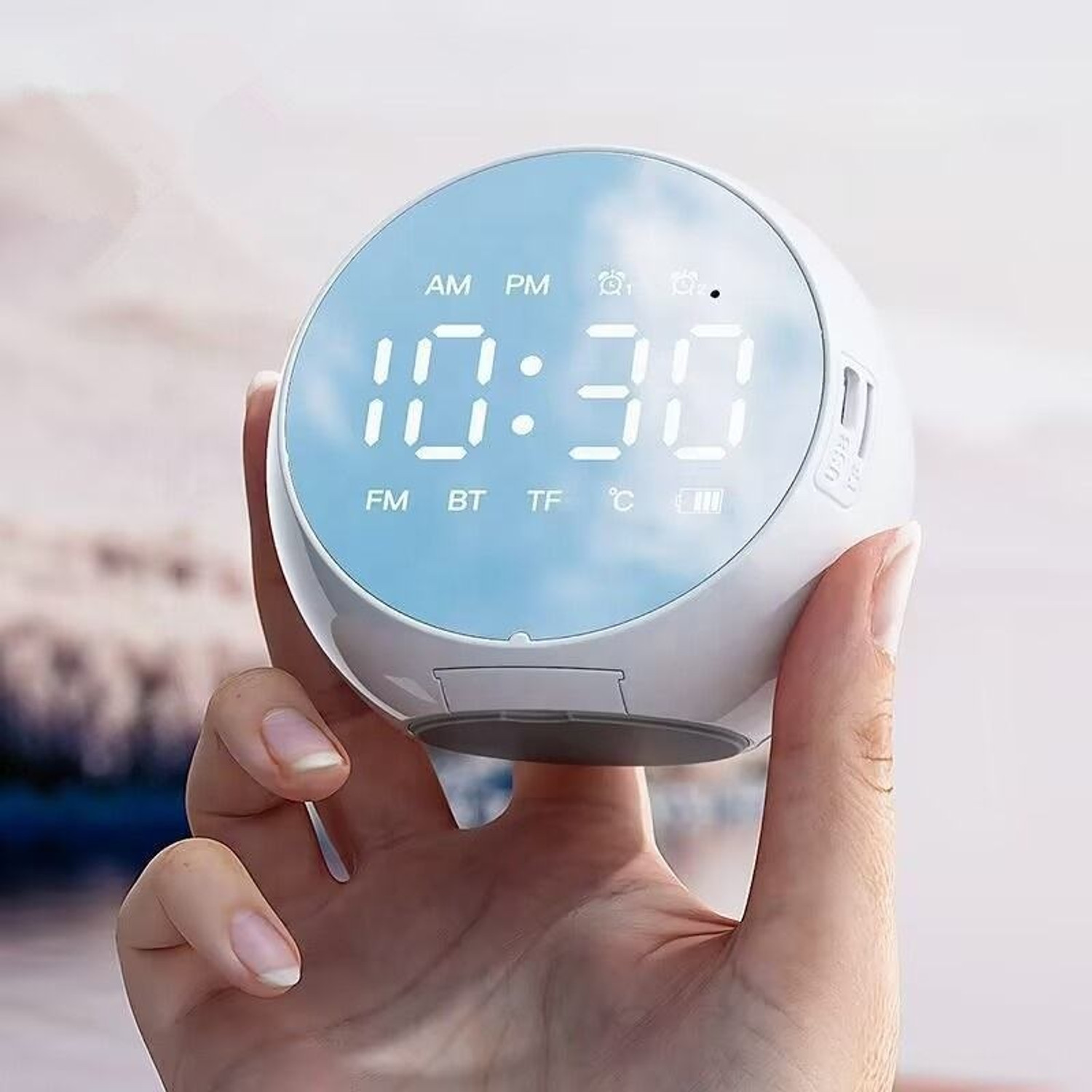 Image of Yurae Wireless Charging Digital Alarm Clock & Bluetooth Speaker with Google Assistant Smart Speaker (Multicolor)