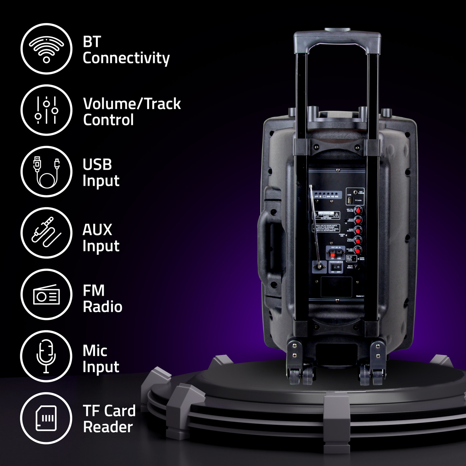 Image of artis BT912 Wireless Trolley Speaker with USB /FM /TF card Reader /AUX In /Mic In 60 W Portable Bluetooth Party Speaker (Black, Stereo Channel)