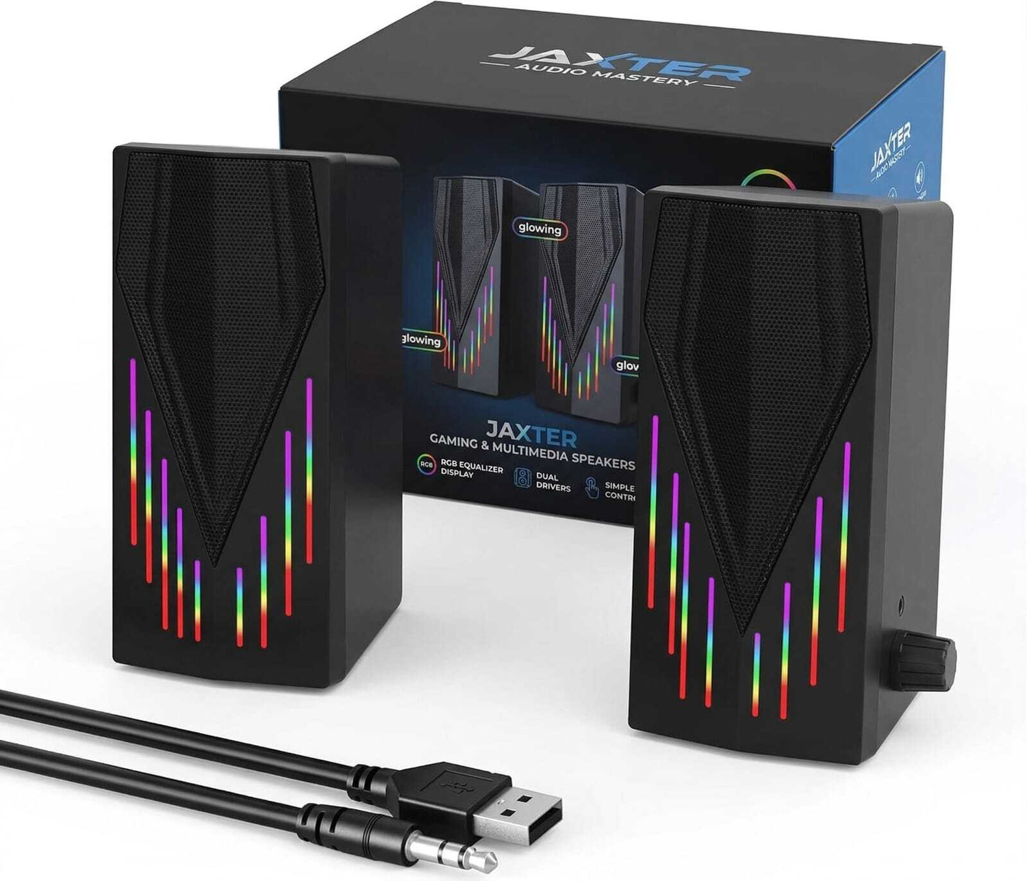 Image of Frontech 2.0 Multimedia Speakers with USB Power, AUX Connectivity & Volume Control 3 W Laptop /Desktop Speaker (Blue, 2.0 Channel)