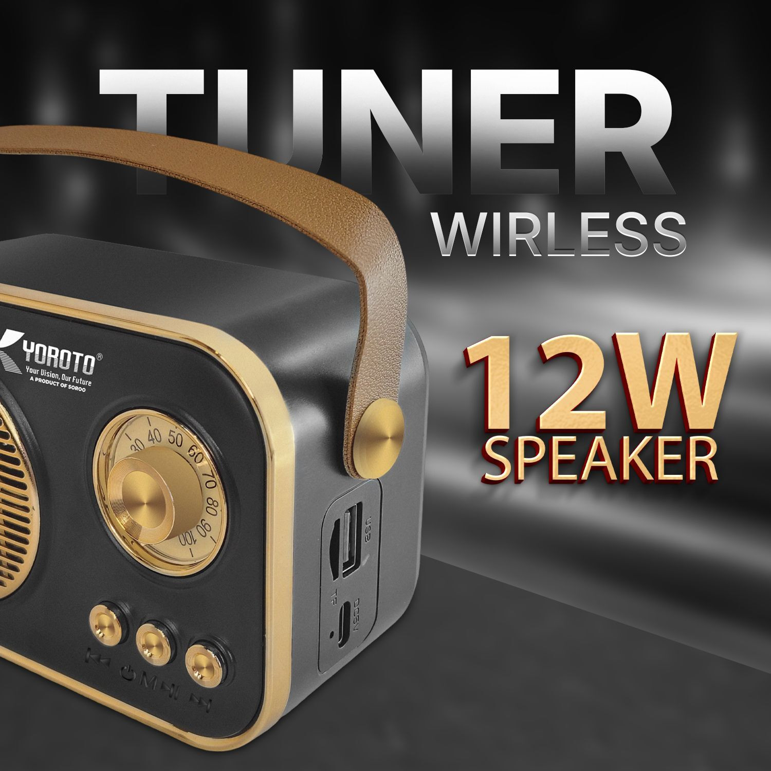 Image of YOROTO Vintage Bluetooth Speaker 12W Retro Design 12 W Bluetooth Speaker (Black, Golden, Stereo Channel)