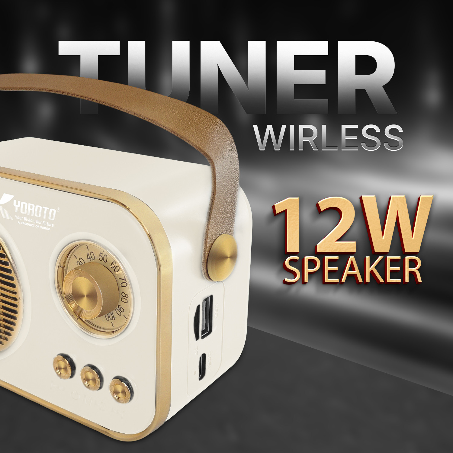 Image of YOROTO Retro Bluetooth Speaker Vintage Design 12 W Bluetooth Speaker (White, Cream, Stereo Channel)