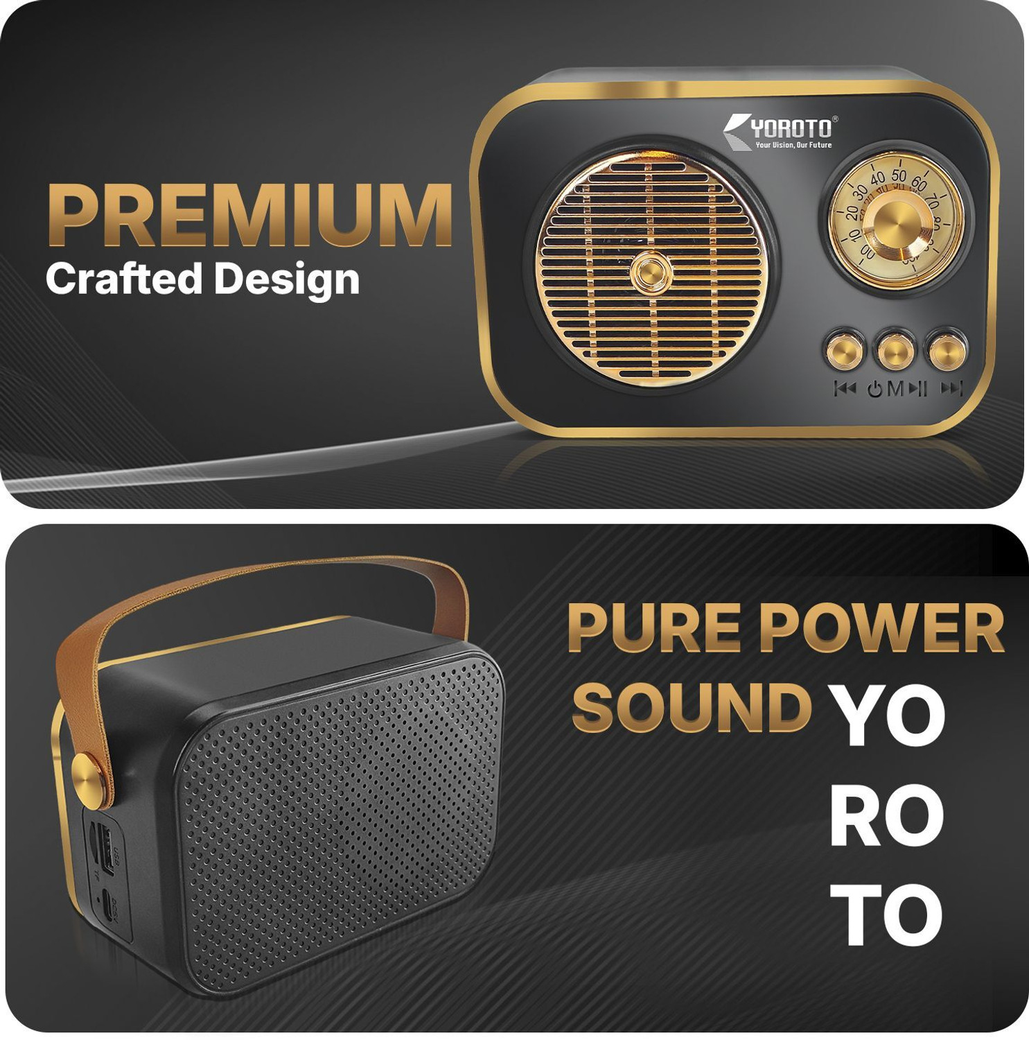 Image of YOROTO Vintage Bluetooth Speaker 12W Retro Design 12 W Bluetooth Speaker (Black, Golden, Stereo Channel)