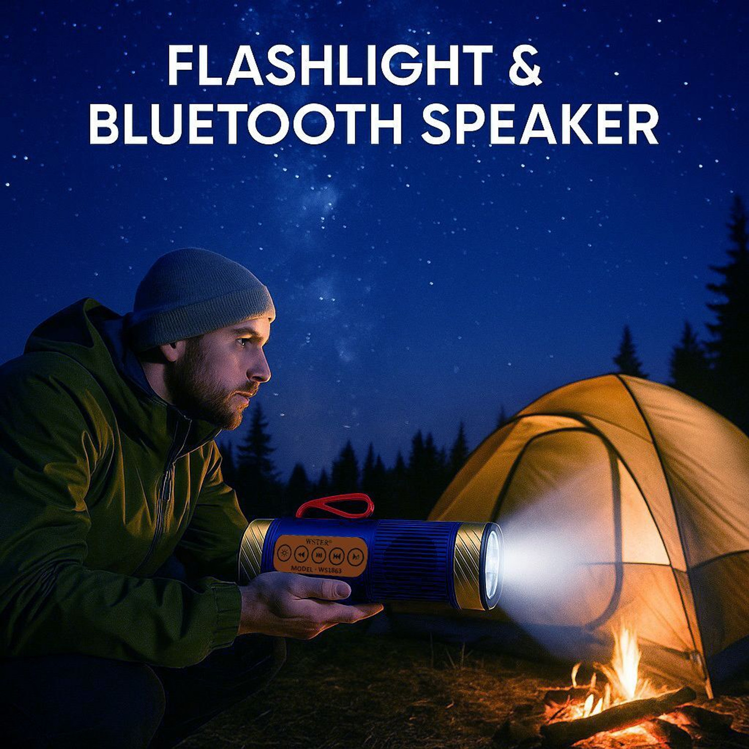 Image of Jmax Portable BT Speaker| 7W, FM,LED Torch USB /TF /AUX, - Outdoor Travel Music System 7 W Bluetooth Speaker (Blue, Stereo Channel)