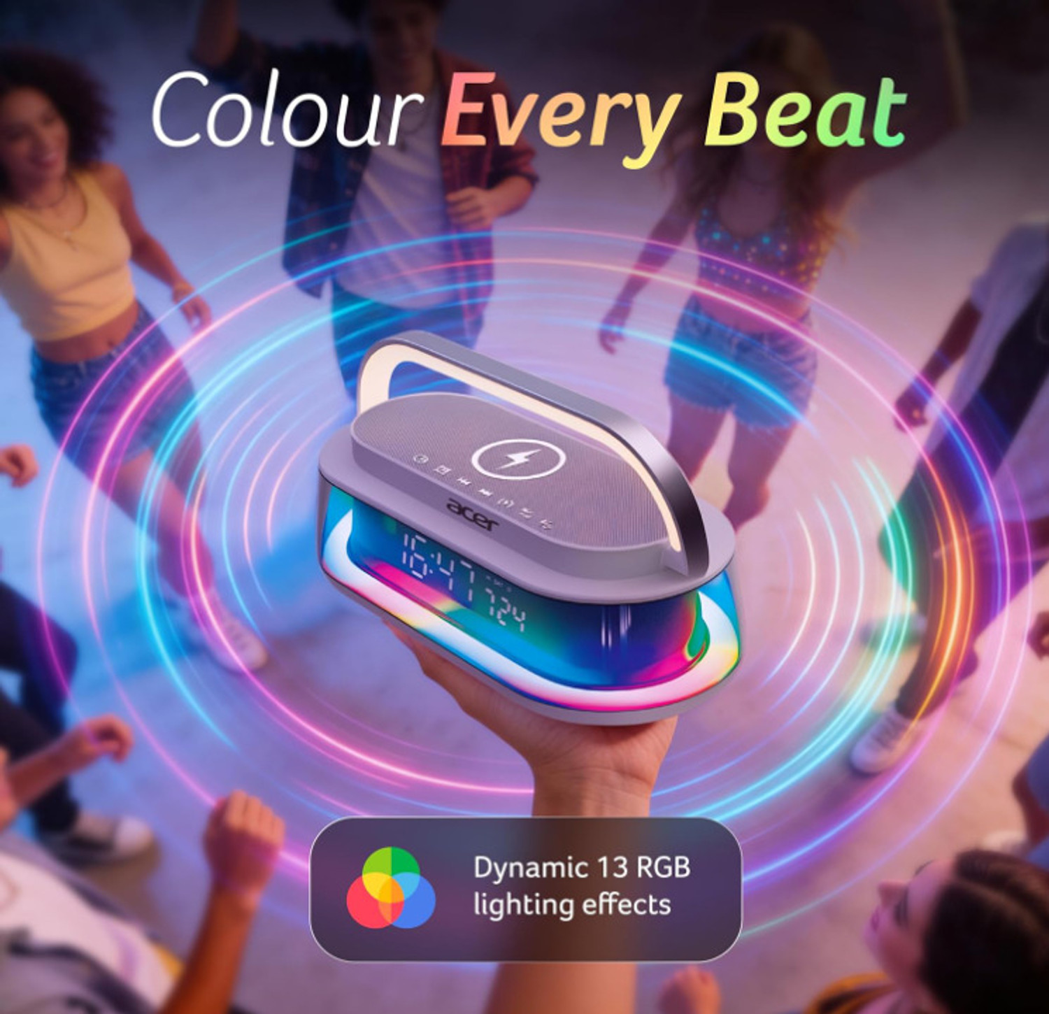 Image of Acer AlarmClock|15W wlessCharger|13 RGB Effect|1800mah|White |12 /24H|LED Display 10 W Bluetooth Speaker (White, Stereo Channel)