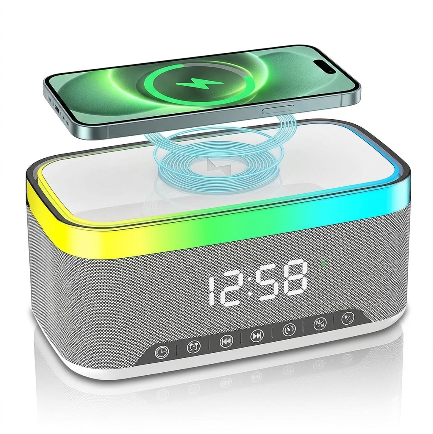 Image of Acer AlarmClock|15W wlessCharger|13 RGB Effect|1800mah|White |12 /24H|LED Display 10 W Bluetooth Speaker (White, Stereo Channel)