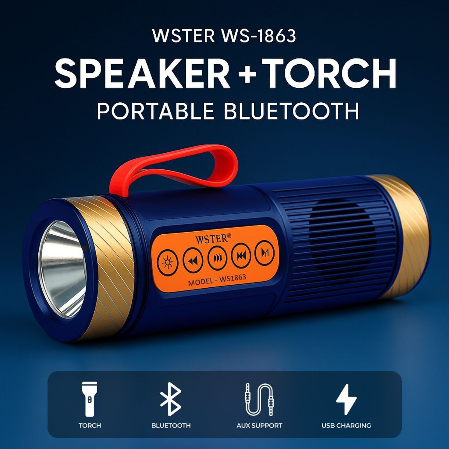 Image of Jmax Portable BT Speaker| 7W, FM,LED Torch USB /TF /AUX, - Outdoor Travel Music System 7 W Bluetooth Speaker (Blue, Stereo Channel)