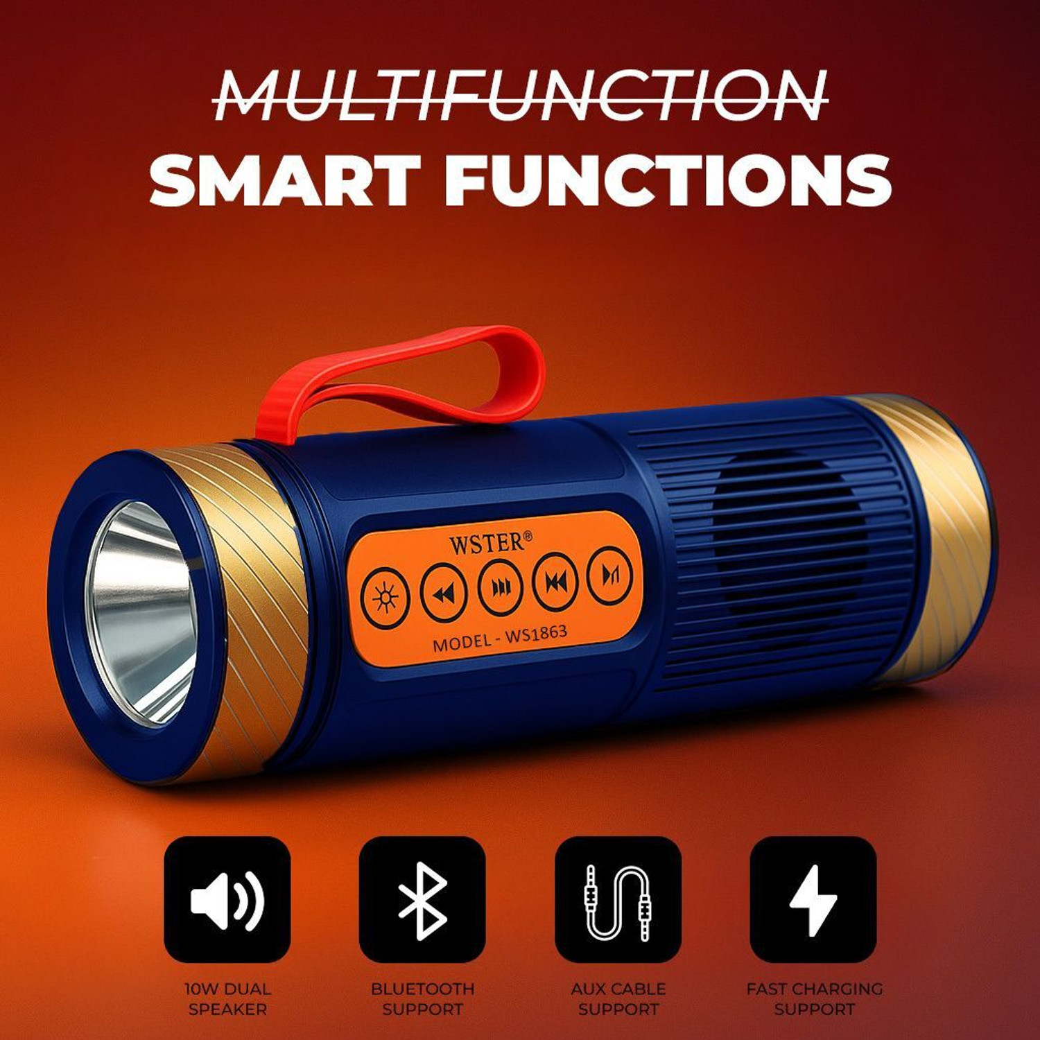 Image of Jmax Portable BT Speaker| 7W, FM,LED Torch USB /TF /AUX, - Outdoor Travel Music System 7 W Bluetooth Speaker (Blue, Stereo Channel)