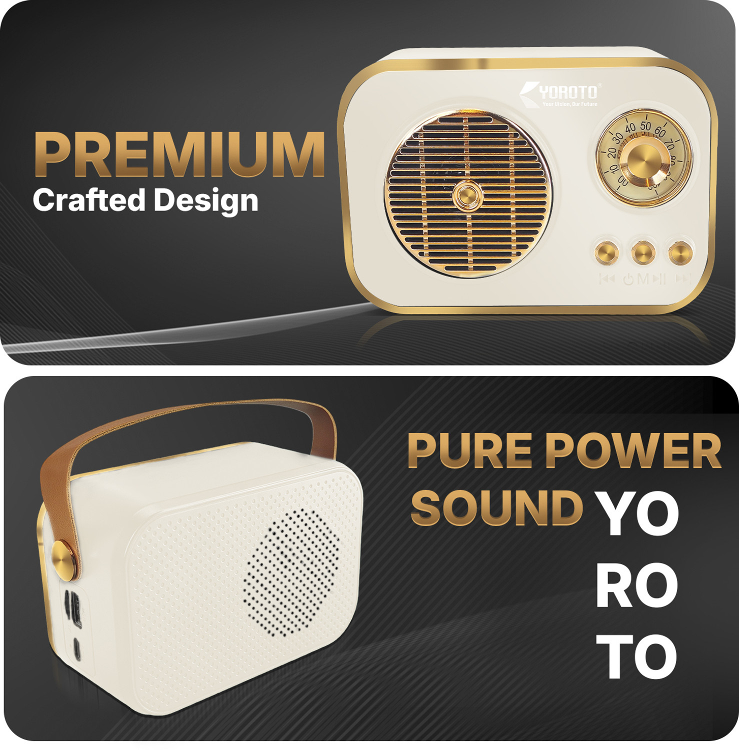 Image of YOROTO Retro Bluetooth Speaker Vintage Design 12 W Bluetooth Speaker (White, Cream, Stereo Channel)
