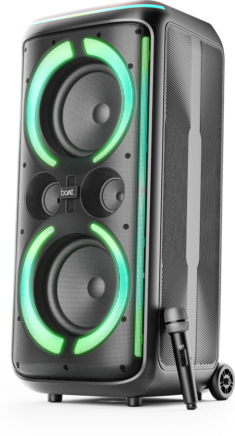 boAt PartyPal 500, 200W Party Speaker,Karaoke Auto-Tuner,UHF Mic,RGB LEDs,App Support 200 W Bluetooth Tower Speaker