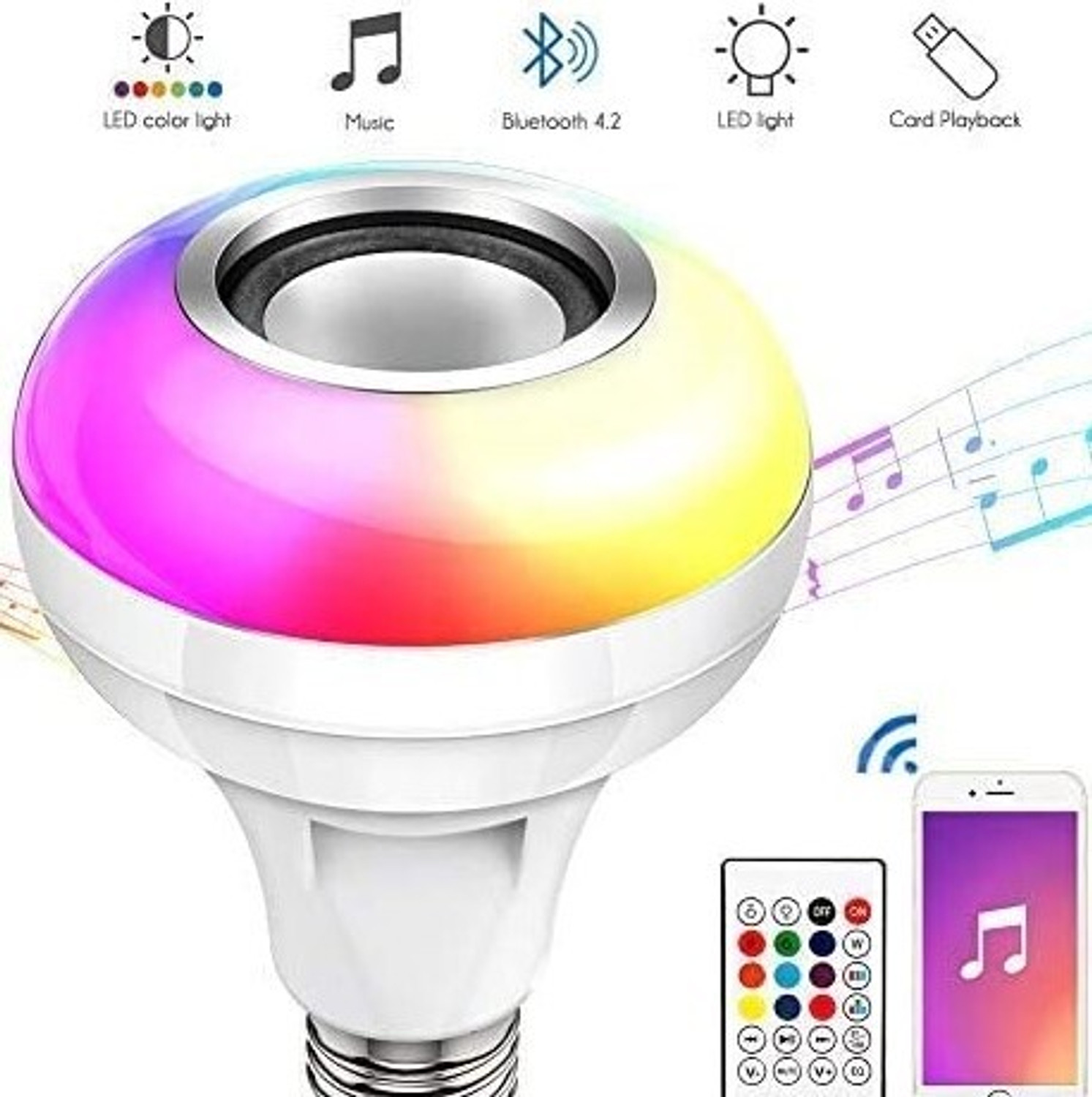 Image of laxmi gold RGB Color changing LED Smart Music Remote Control Bulb 5 W Bluetooth Party Speaker (White, Stereo Channel)