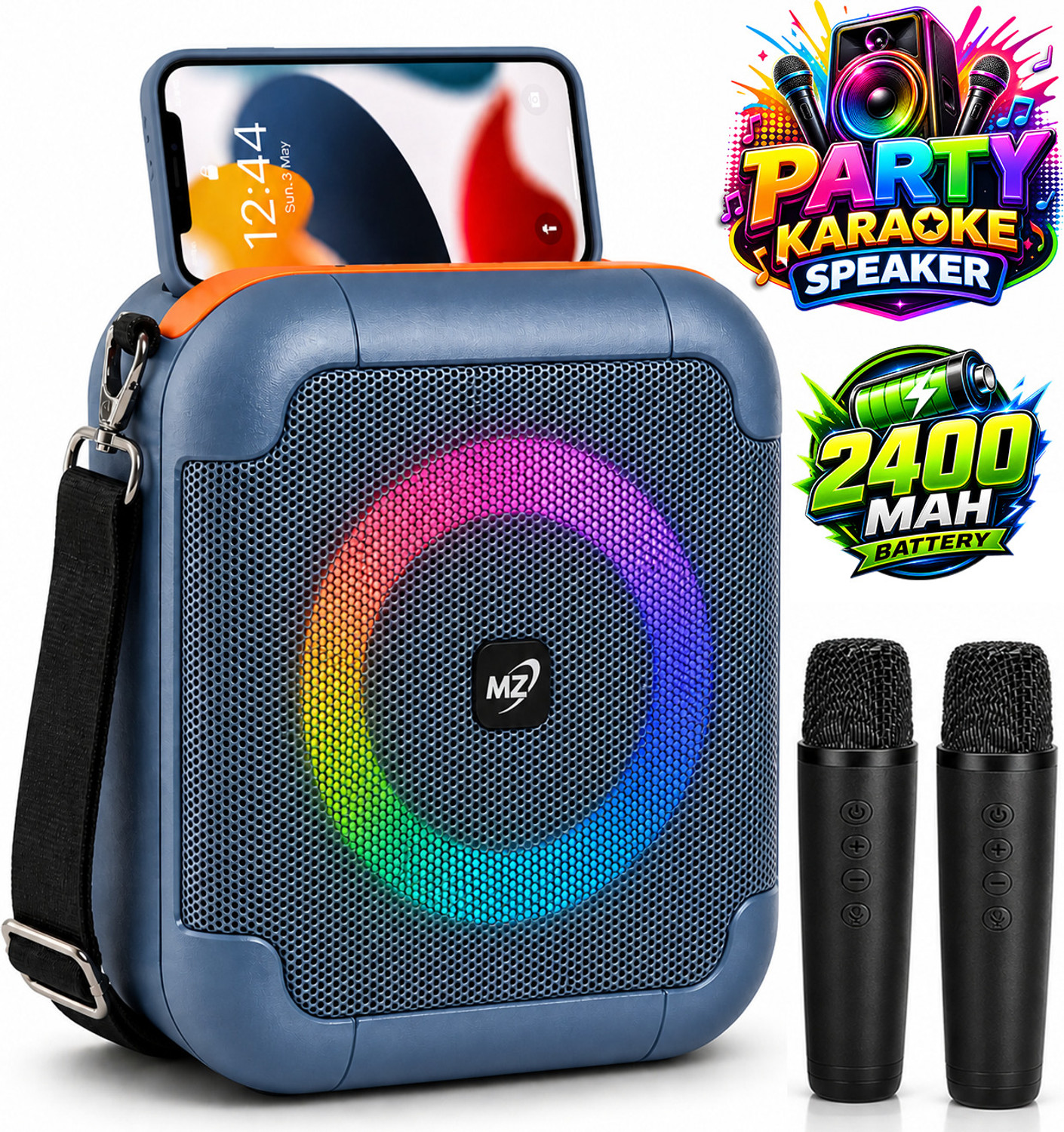 Image of MZ M303 (PORTABLE BLUETOOTH SPEAKER) Dynamic Thunder Sound, 1200mAh Battery Karaoke 10 W Bluetooth Party Speaker (Black, Stereo Channel)