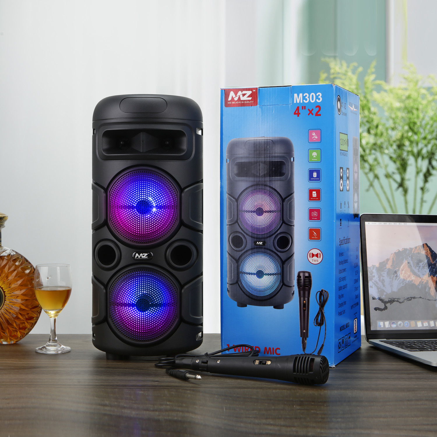 Image of MZ M303 (PORTABLE BLUETOOTH SPEAKER) Dynamic Thunder Sound, 1200mAh Battery Karaoke 10 W Bluetooth Party Speaker (Black, Stereo Channel)
