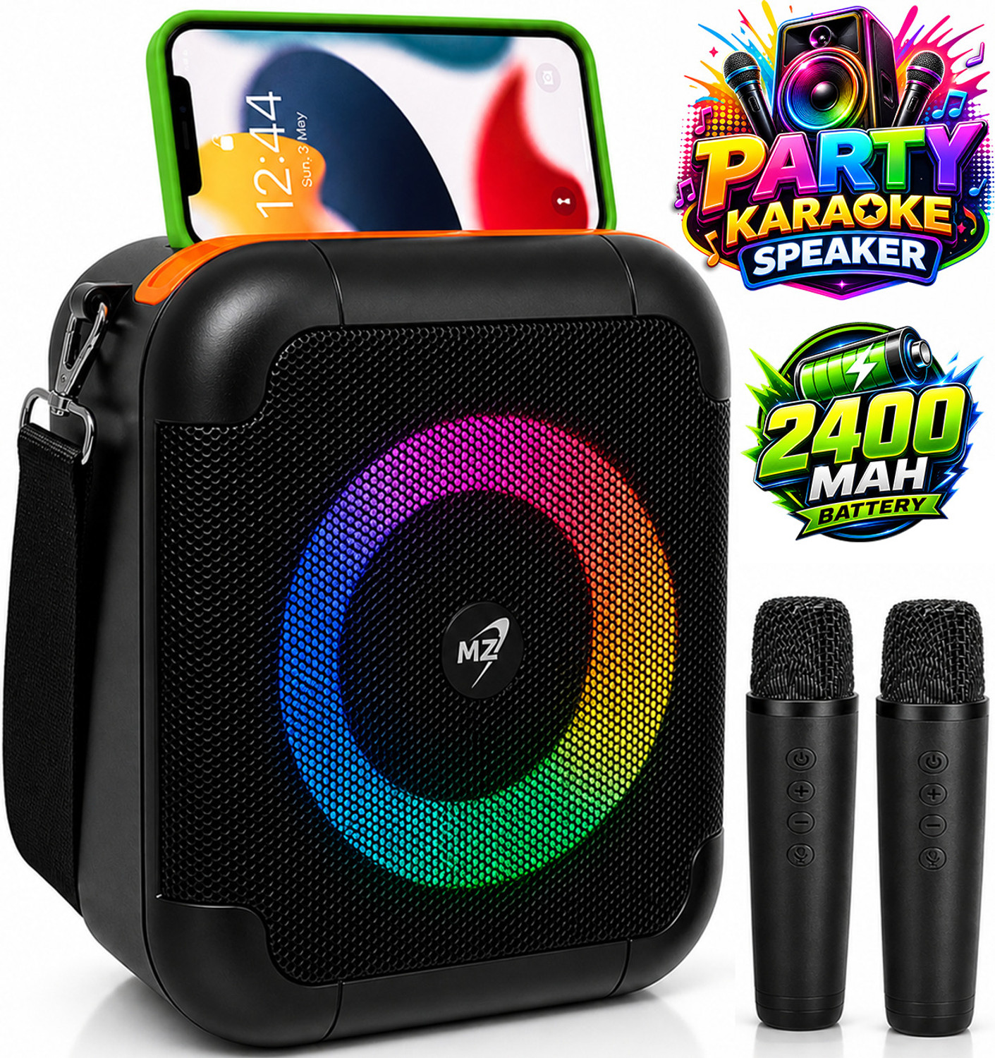 Image of MZ M303 (PORTABLE BLUETOOTH SPEAKER) Dynamic Thunder Sound, 1200mAh Battery Karaoke 10 W Bluetooth Party Speaker (Black, Stereo Channel)