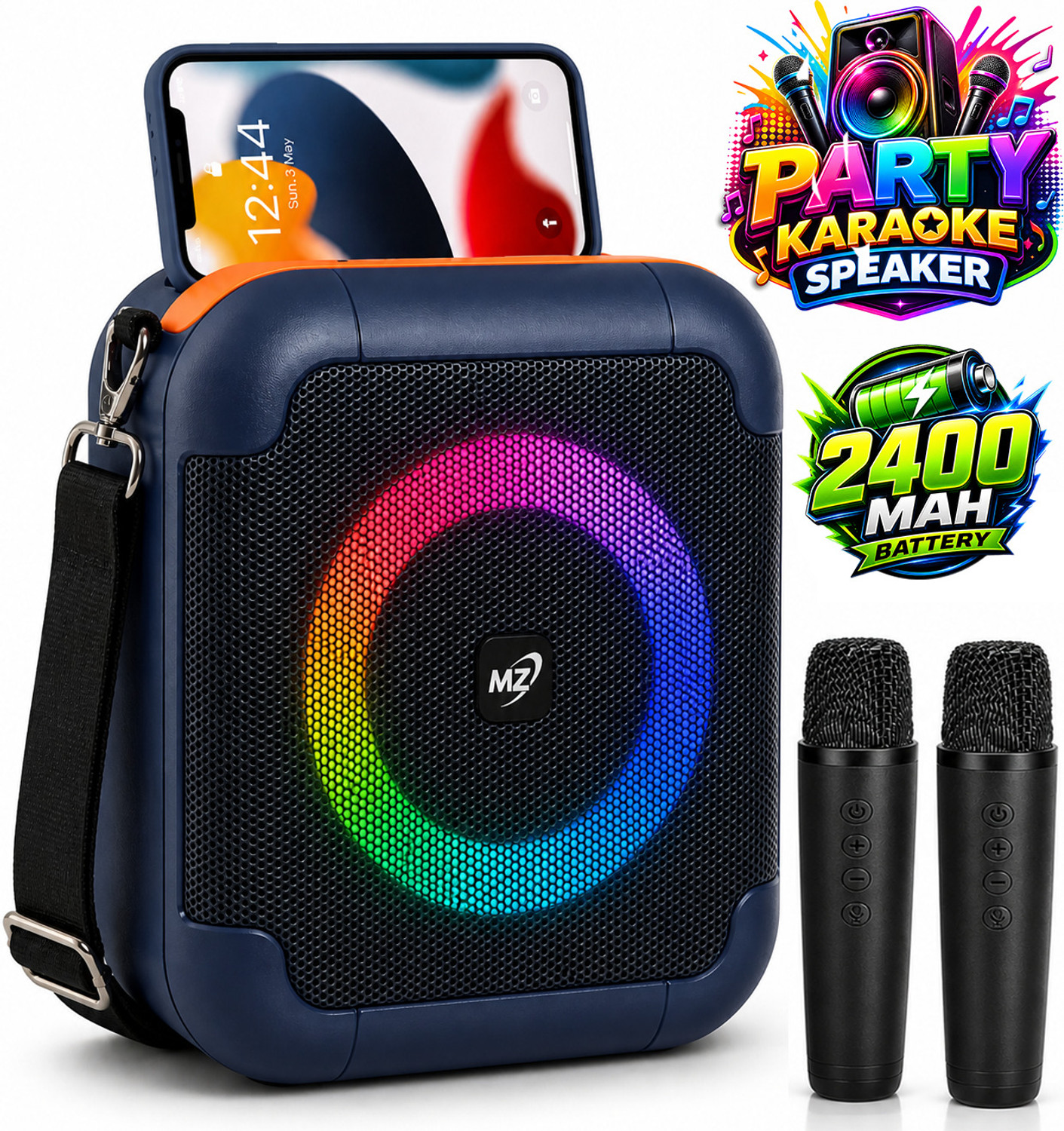 Image of MZ M303 (PORTABLE BLUETOOTH SPEAKER) Dynamic Thunder Sound, 1200mAh Battery Karaoke 10 W Bluetooth Party Speaker (Black, Stereo Channel)