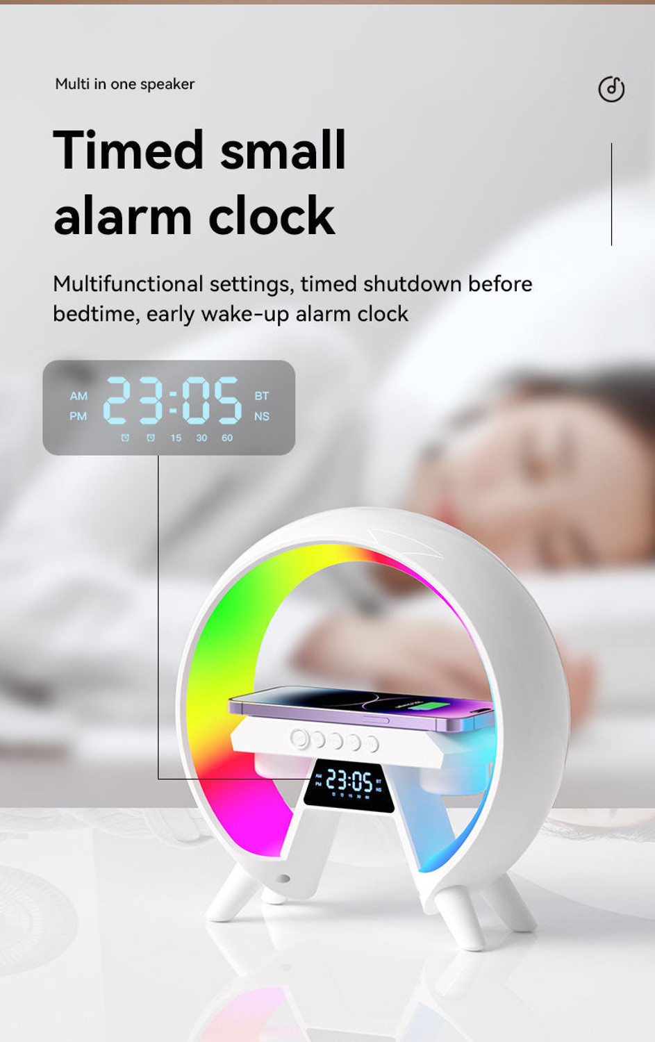 Image of Yurae Wireless Charging Digital Alarm Clock & Bluetooth Speaker with Google Assistant Smart Speaker (Multicolor)