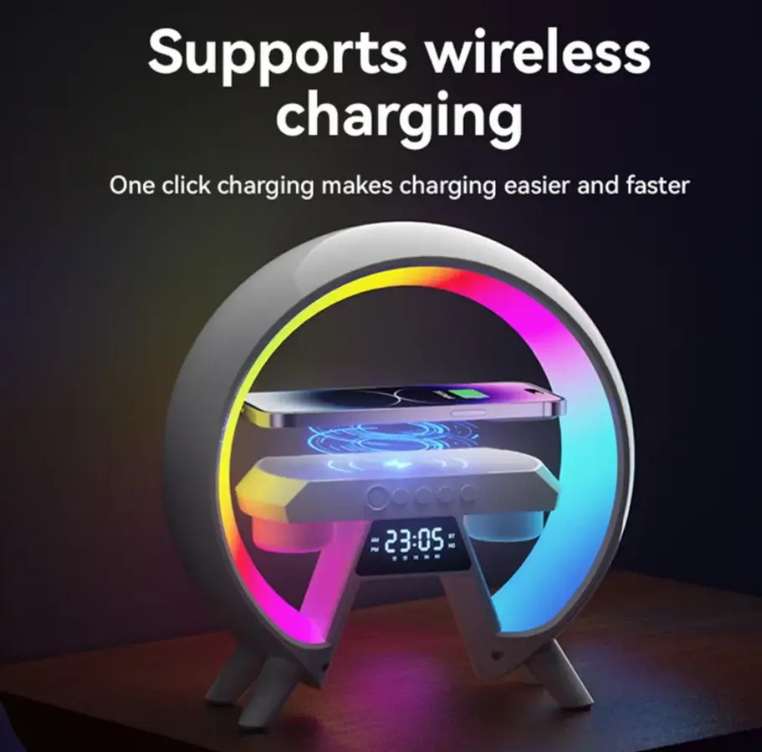 Image of Yurae Wireless Charging Digital Alarm Clock & Bluetooth Speaker with Google Assistant Smart Speaker (Multicolor)