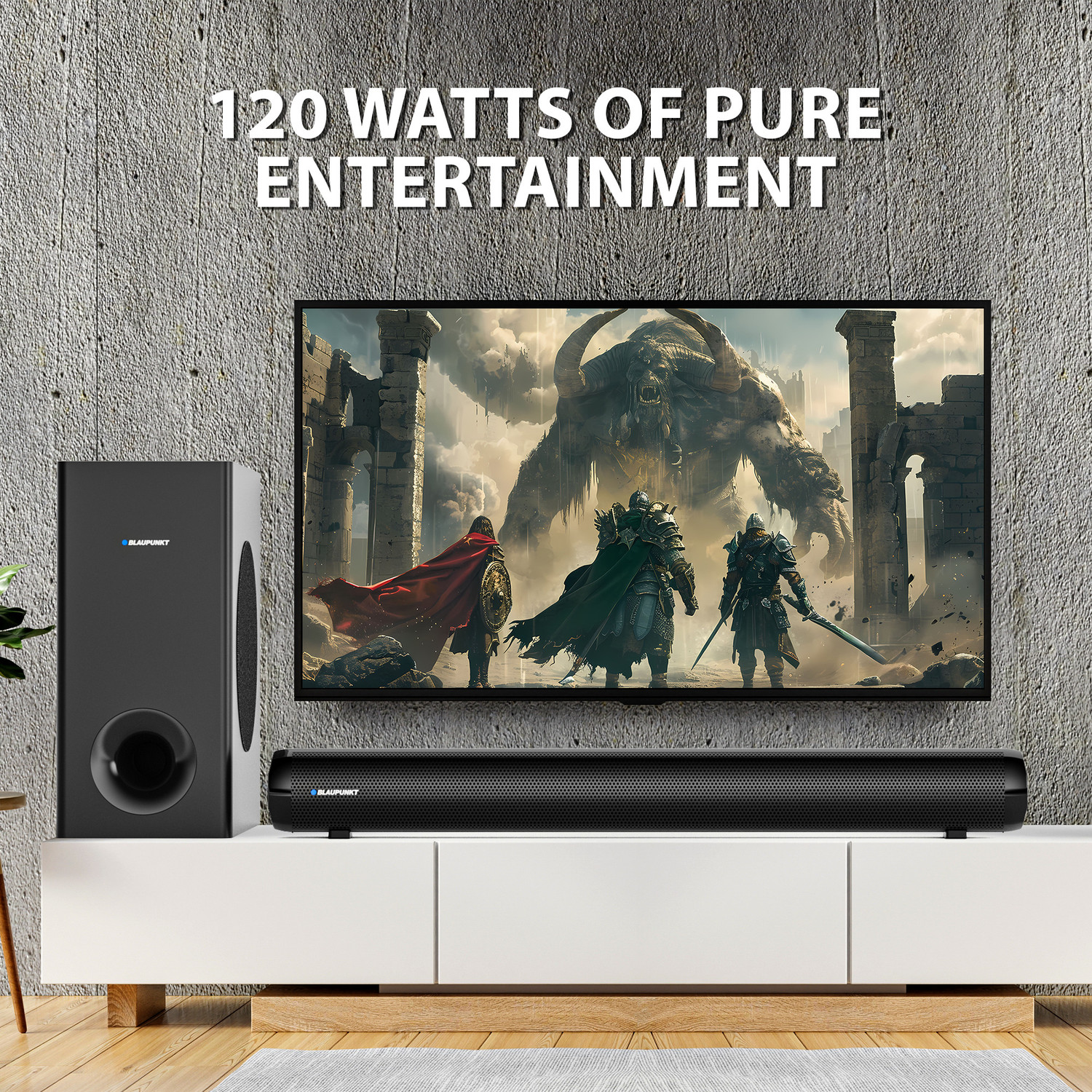 Image of Blaupunkt SBW Chicago 20 Soundbar I HDMI-ARC I Bluetooth I AUX I USB 120 W Bluetooth Home Audio Speaker (Black, 2.1 Channel)