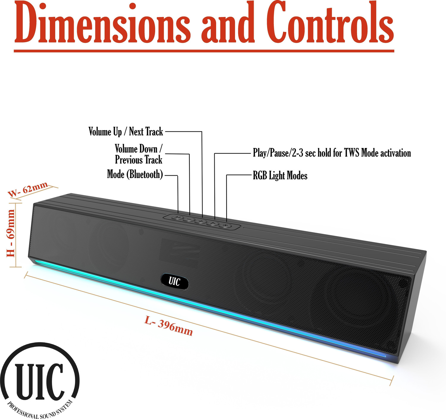 Image of UIC SB-2203 A 30 W Bluetooth Soundbar (Black, 2.0 Channel)