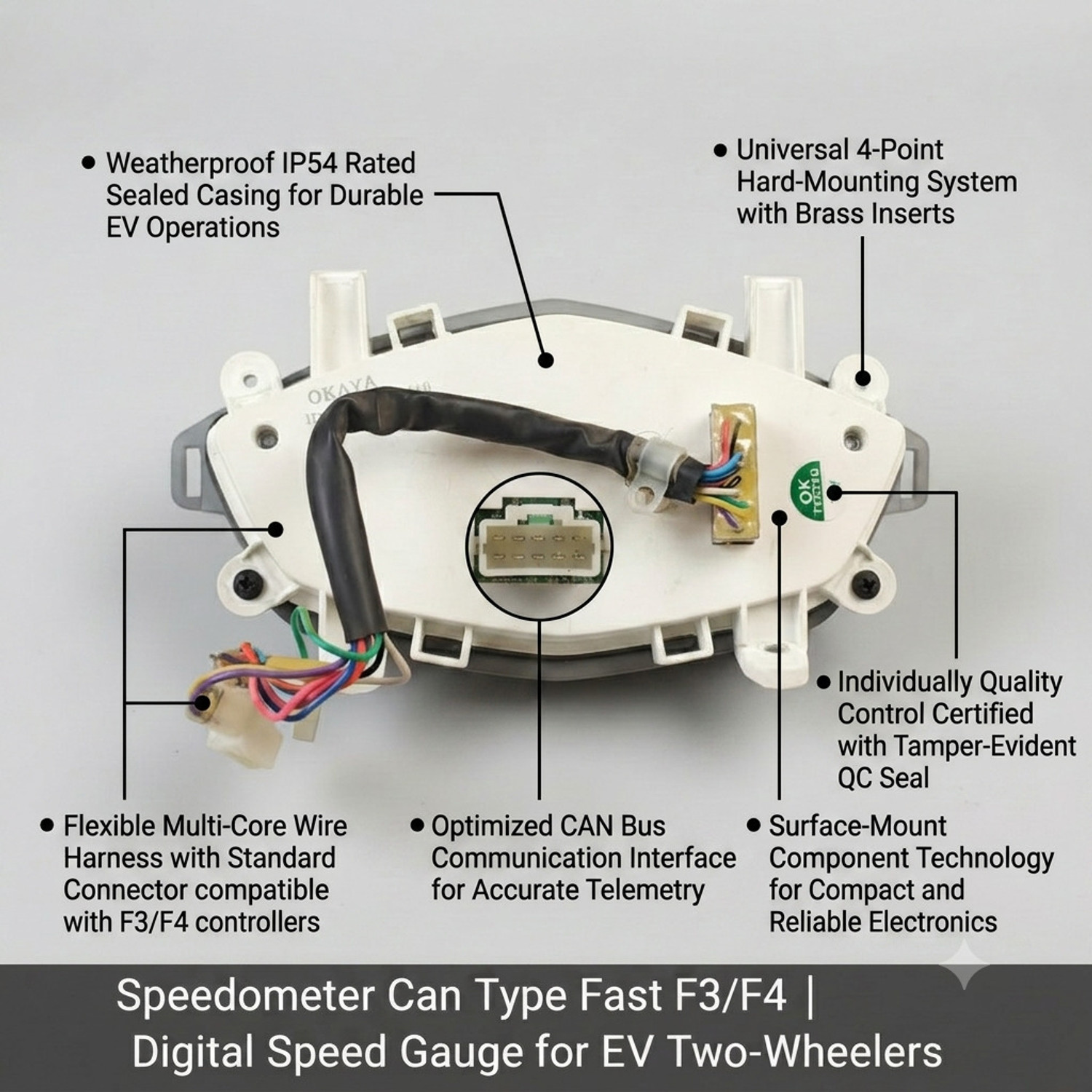 Image of speedmet Speedometer Can Type Fast F2F /F2B /F3 /F4 | Digital Speedfor EV Two-Wheelers Digital Speedometer (Universal For Bike F3)
