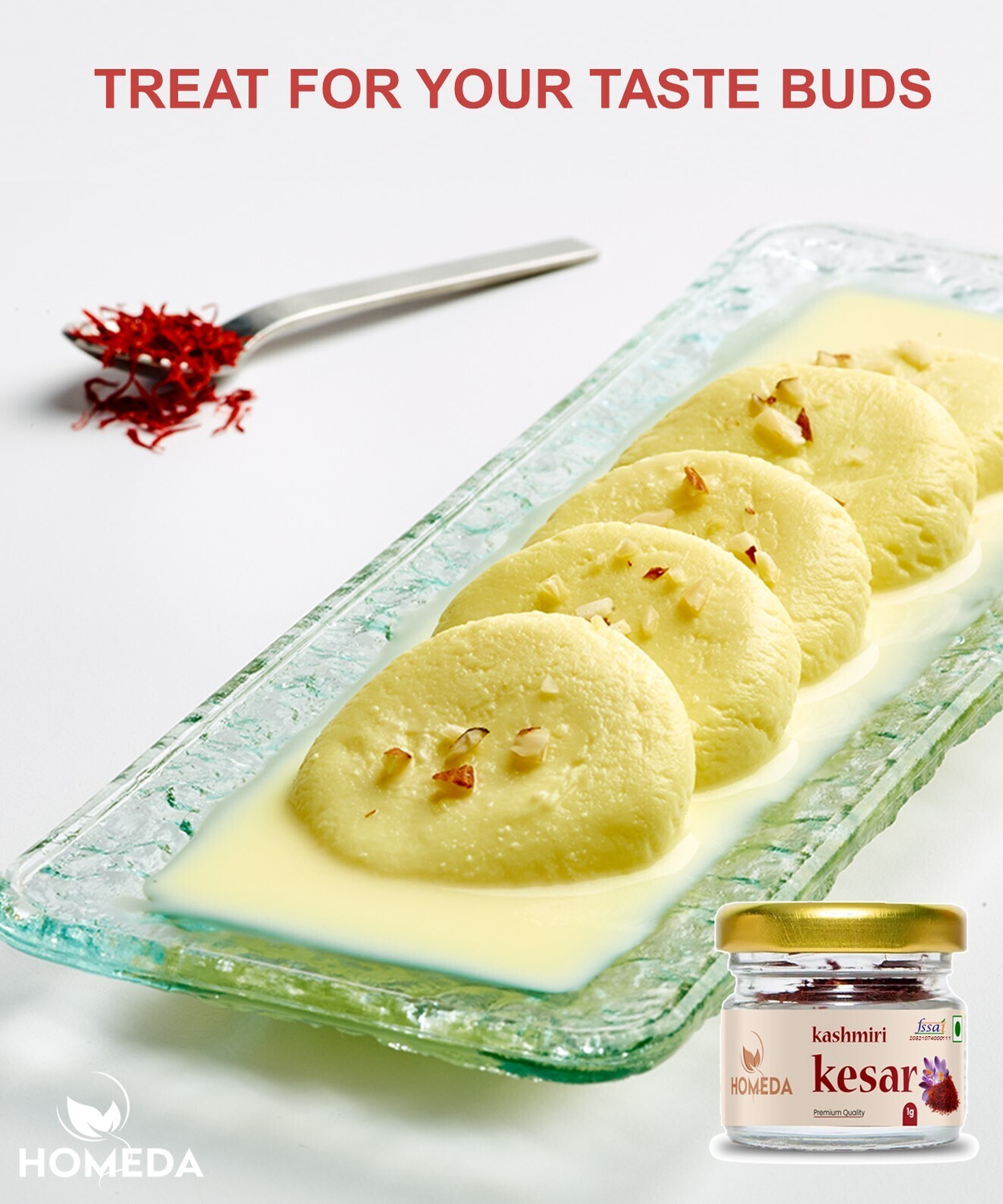 Image of Homeda Kesar Saffron Original 10g, Pure Kashmiri Kumkuma Puvvu, Kungumapoo, Grade A (10 x 1 g)