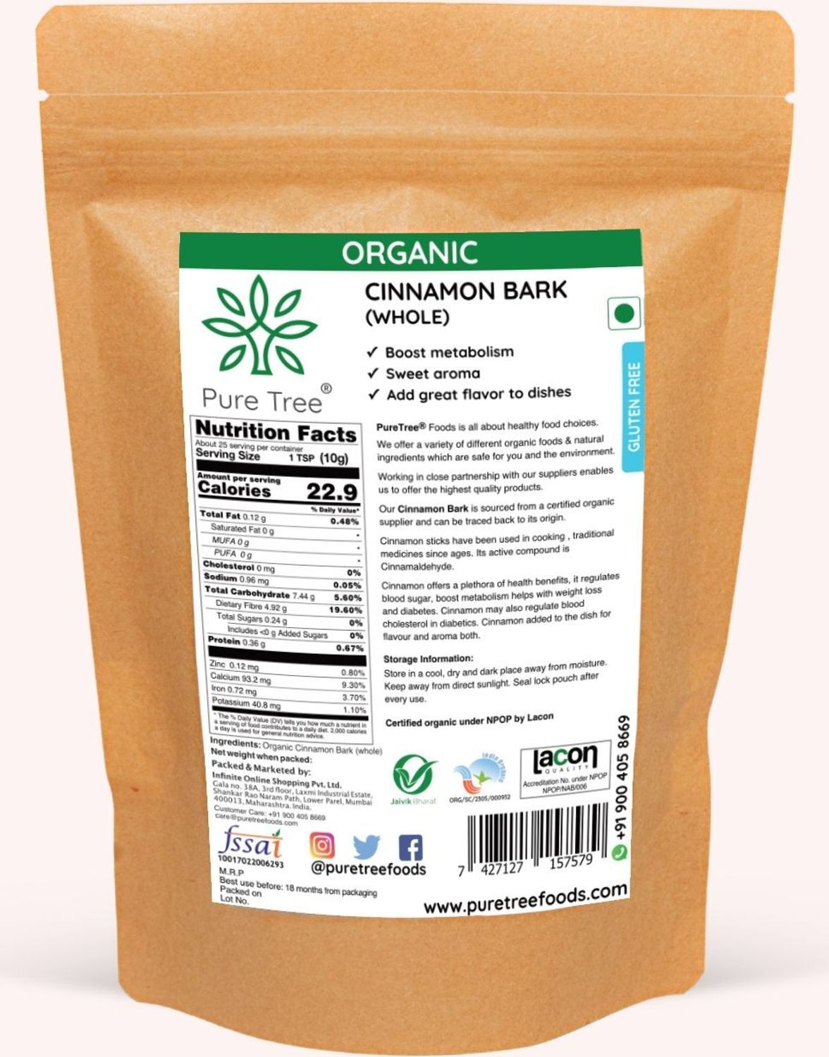 Image of Pure Tree Organic Cinnamon Bark Dalchini (100 g)