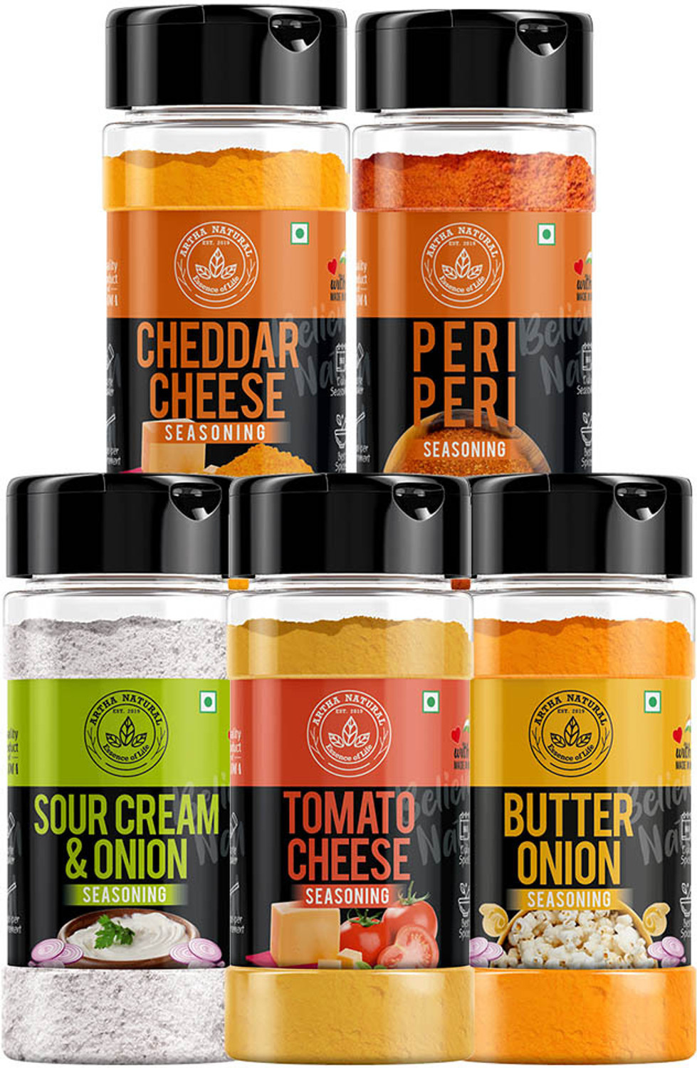 Image of HARIBAS Pack of 5 Popcorn Seasoning Powder 50gm each 5 Flavour (250 g)