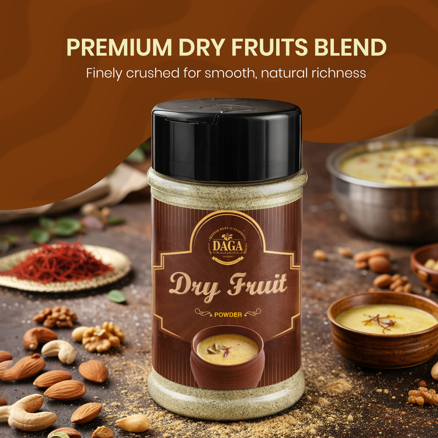 Image of Daga Brothers Premium No Sugar Dry Fruit Powder, Farm-Sourced Nuts & Dry Fruits Blend, 40gm (40 g)