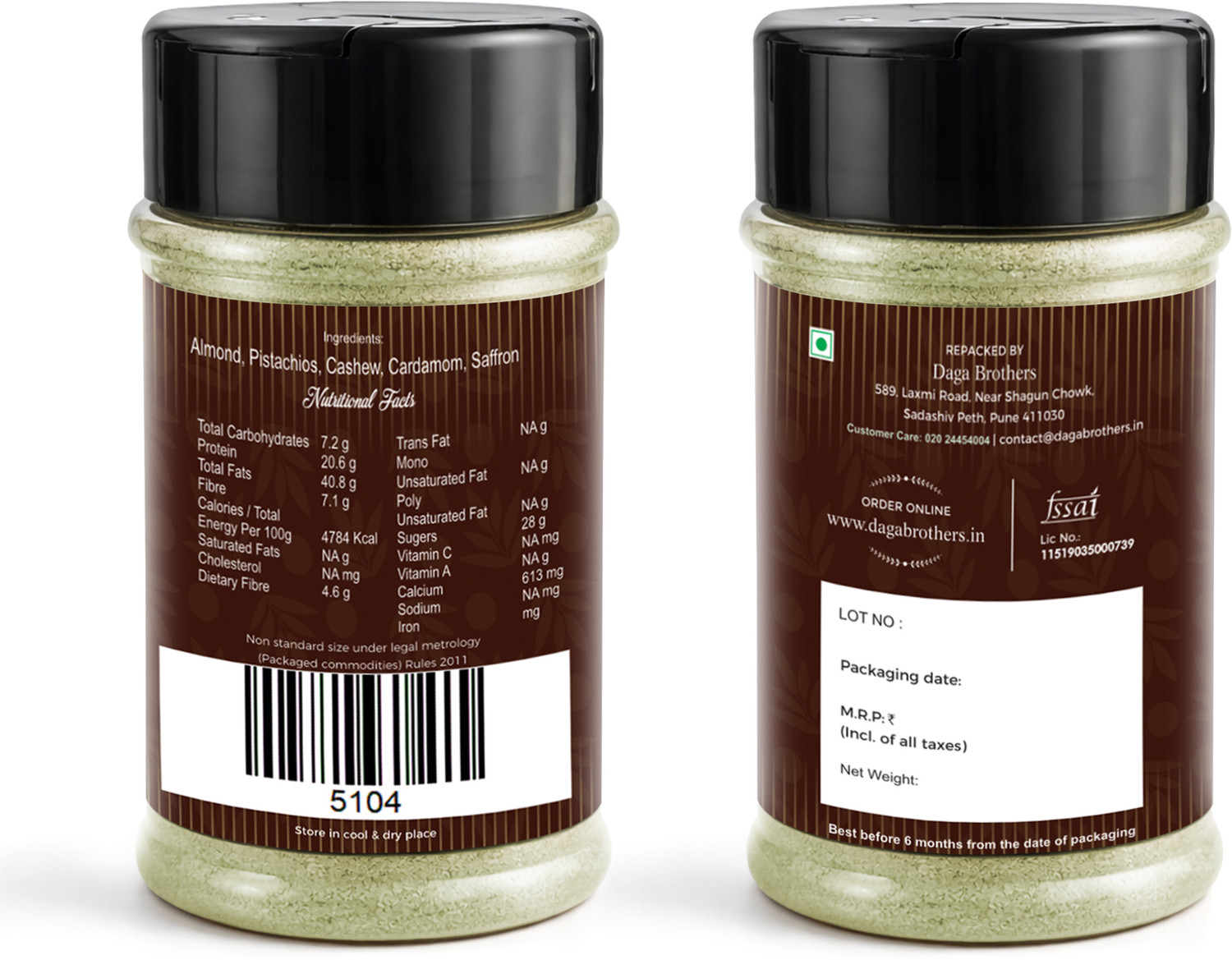 Image of Daga Brothers Premium No Sugar Dry Fruit Powder, Farm-Sourced Nuts & Dry Fruits Blend, 40gm (40 g)