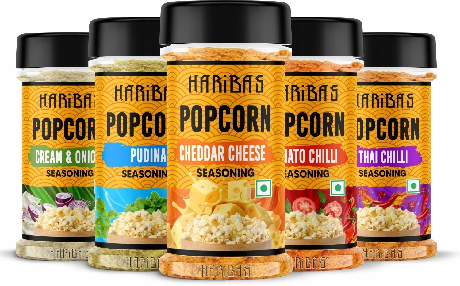 Image of HARIBAS Pack of 5 Popcorn Seasoning Powder 50gm each 5 Flavour (250 g)
