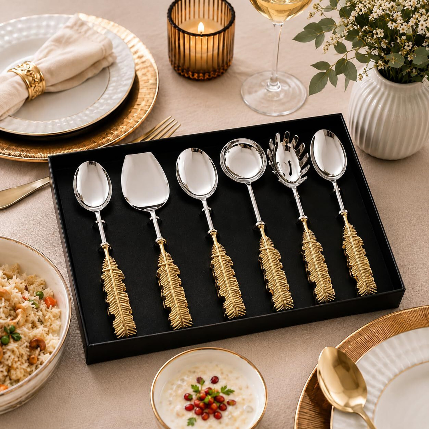 Image of krishnaa enterprises Black fork Stainless Steel Salad Spoon Set (Pack of 6)