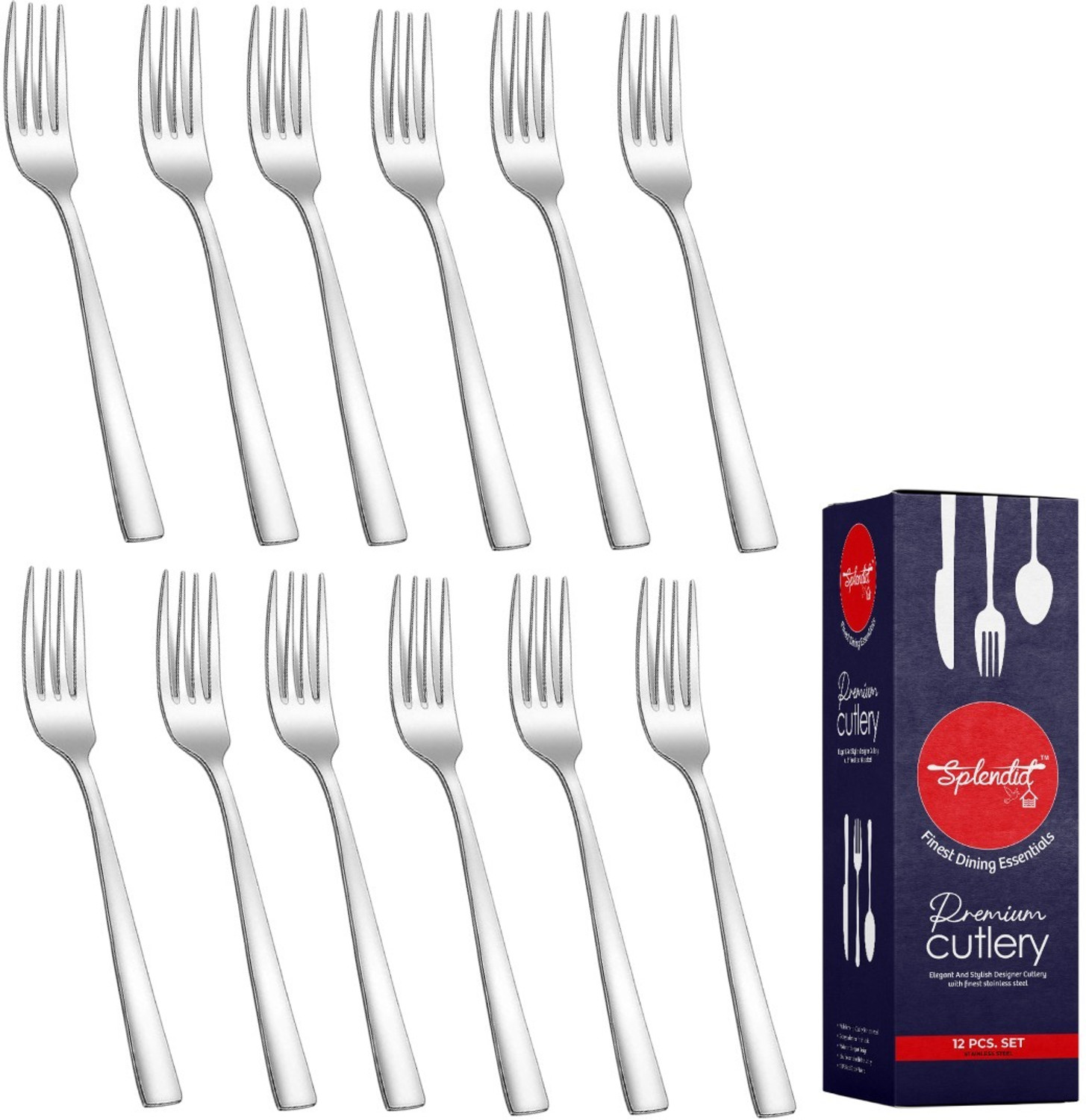 Image of krishnaa enterprises Black fork Stainless Steel Salad Spoon Set (Pack of 6)