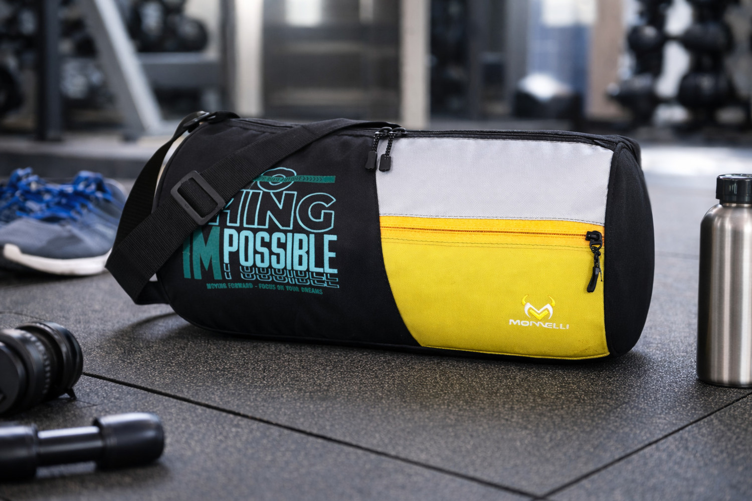 Image of WILD SHAPE Heavy Gym Bag with Bartacked Load Points & Tough Stitches - Lightweight Duffle (Black, Kit Bag)