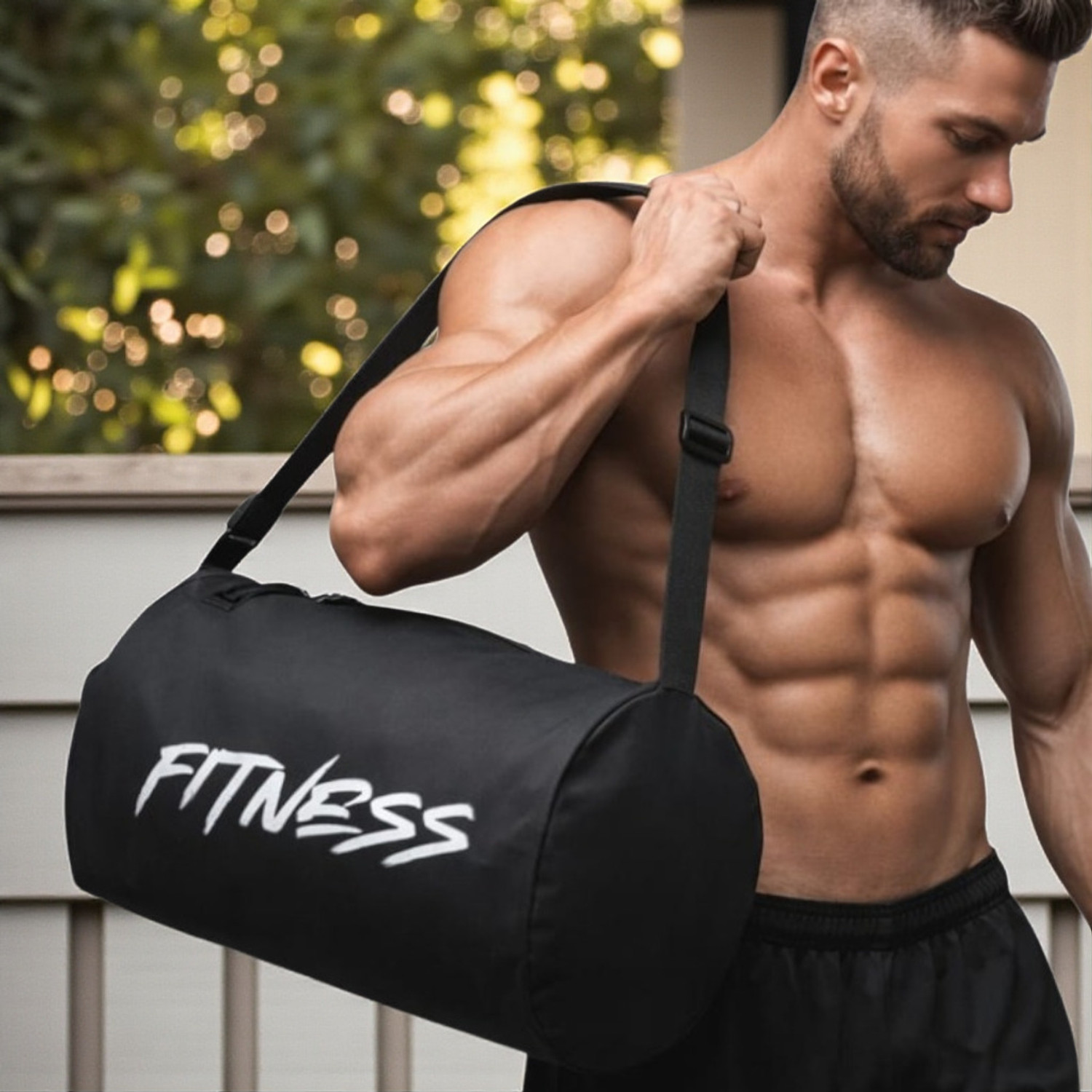 Image of WILD SHAPE Heavy Gym Bag with Bartacked Load Points & Tough Stitches - Lightweight Duffle (Black, Kit Bag)