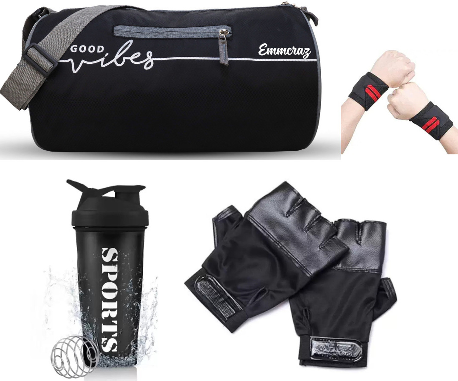 Image of Sfane Men & Women Good Vibes Black Gym Bags , Sports Duffle Bag. (Black, Kit Bag)