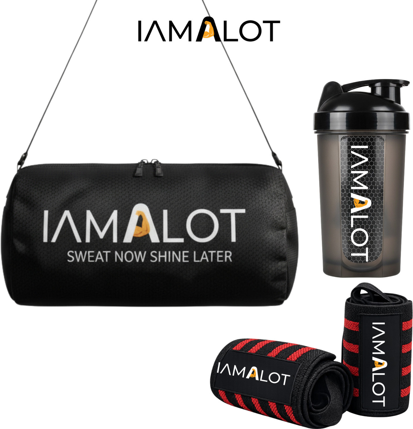 Image of WILD SHAPE Heavy Gym Bag with Bartacked Load Points & Tough Stitches - Lightweight Duffle (Black, Kit Bag)