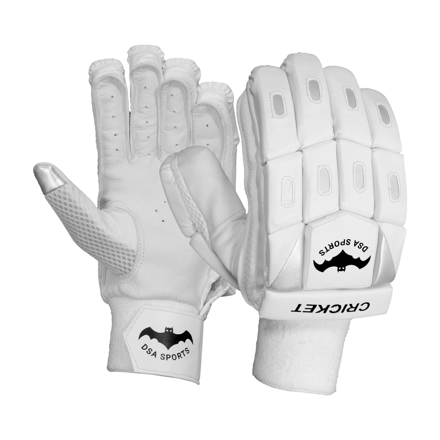 D.S.A SPORTS Youth Cricket Batting Gloves White & Silver - Image 1