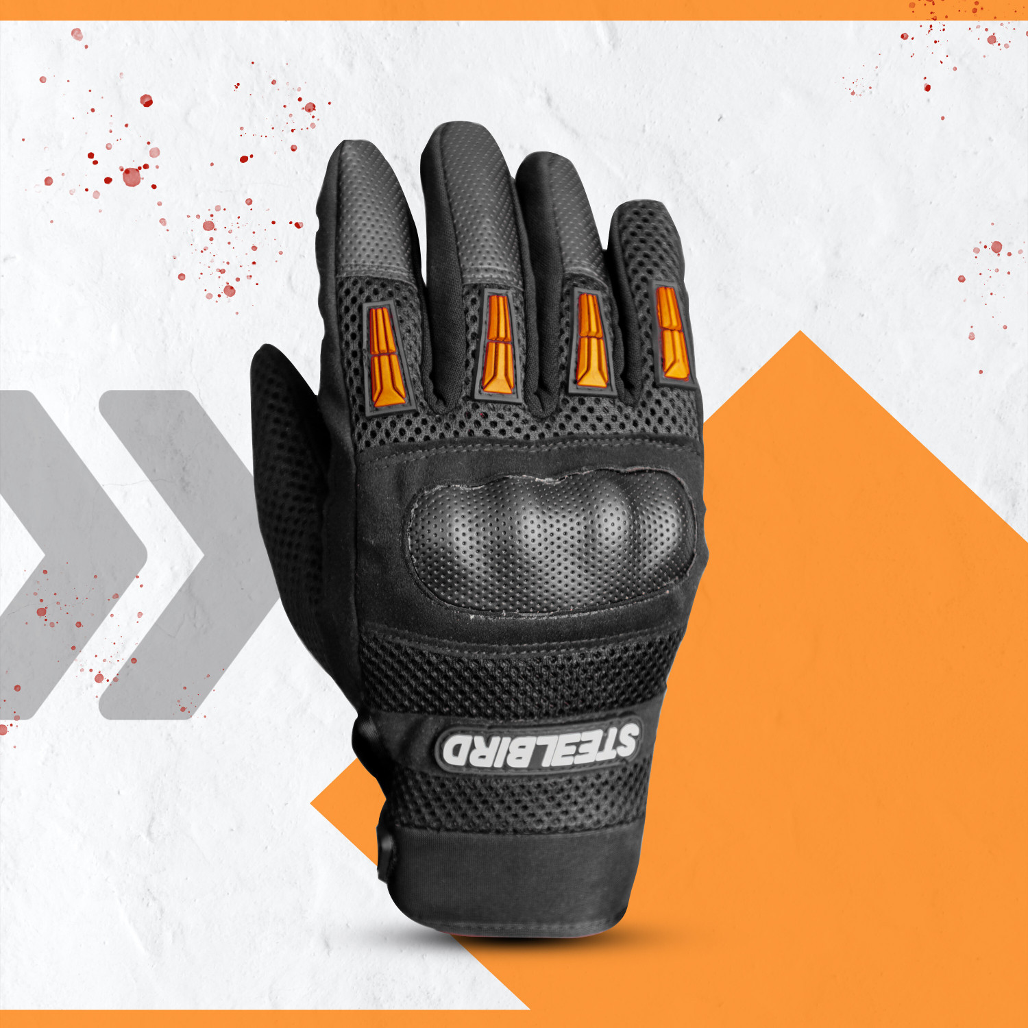 Image of Steelbird Khardungla Full Finger Bike Riding Gloves with Touch Screen Sensitivity at Thumb Riding Gloves (Orange)