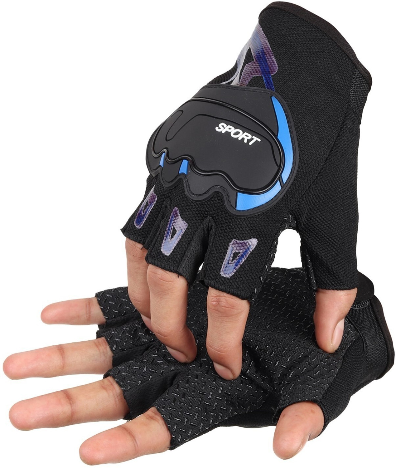 MOCKHE Bike Riding Half Gloves (Blue, Black) - Image 1