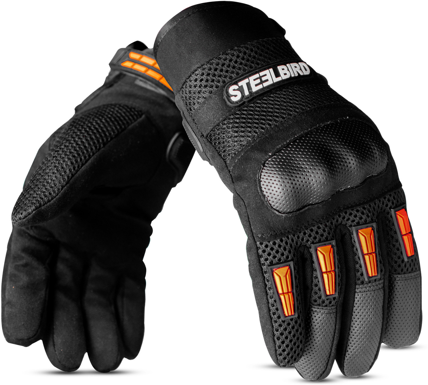 Image of Steelbird Khardungla Full Finger Bike Riding Gloves with Touch Screen Sensitivity at Thumb Riding Gloves (Orange)