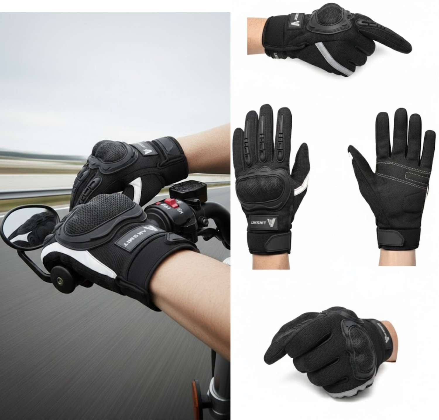 Image of aksmit Full Finger Touch Screen Gloves With Reflective (Size : XL ) Riding Gloves (Black)