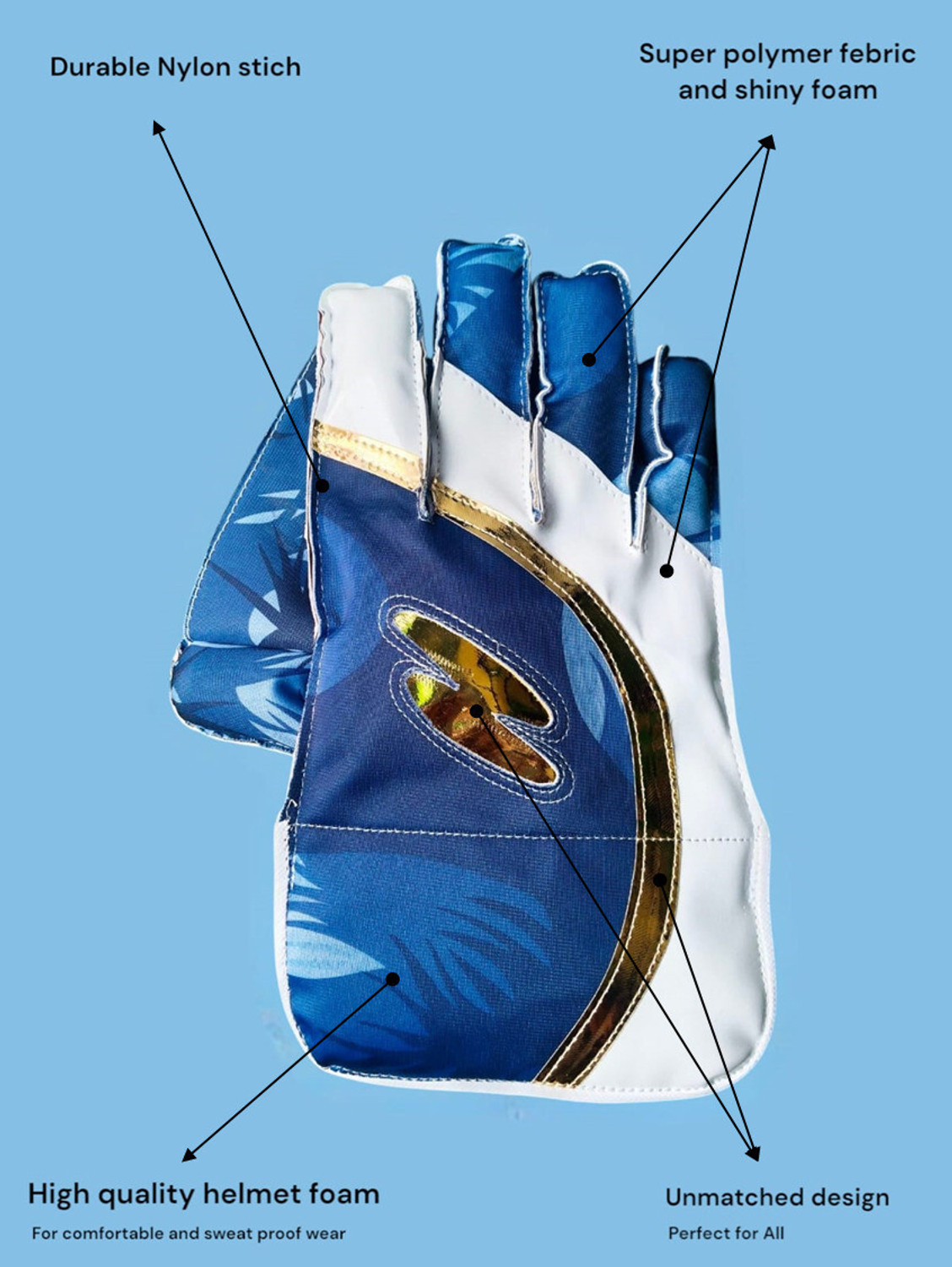 Image of AZAD SPORTS GALLERY ARMY WICKET KEEPER GLOVES WITH INNER GLOVES, DURABLE MATERIALS & OCTOPUS RUBBER Wicket Keeping Gloves (Blue)