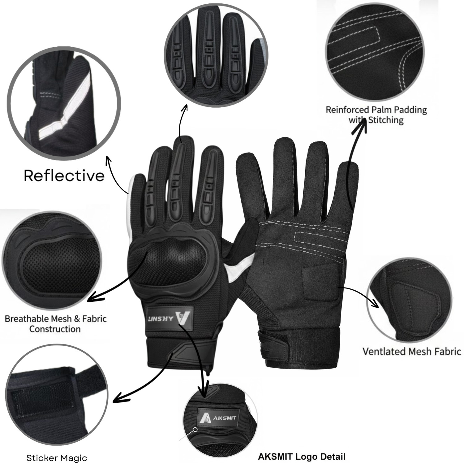 Image of aksmit Full Finger Touch Screen Gloves With Reflective (Size : XL ) Riding Gloves (Black)