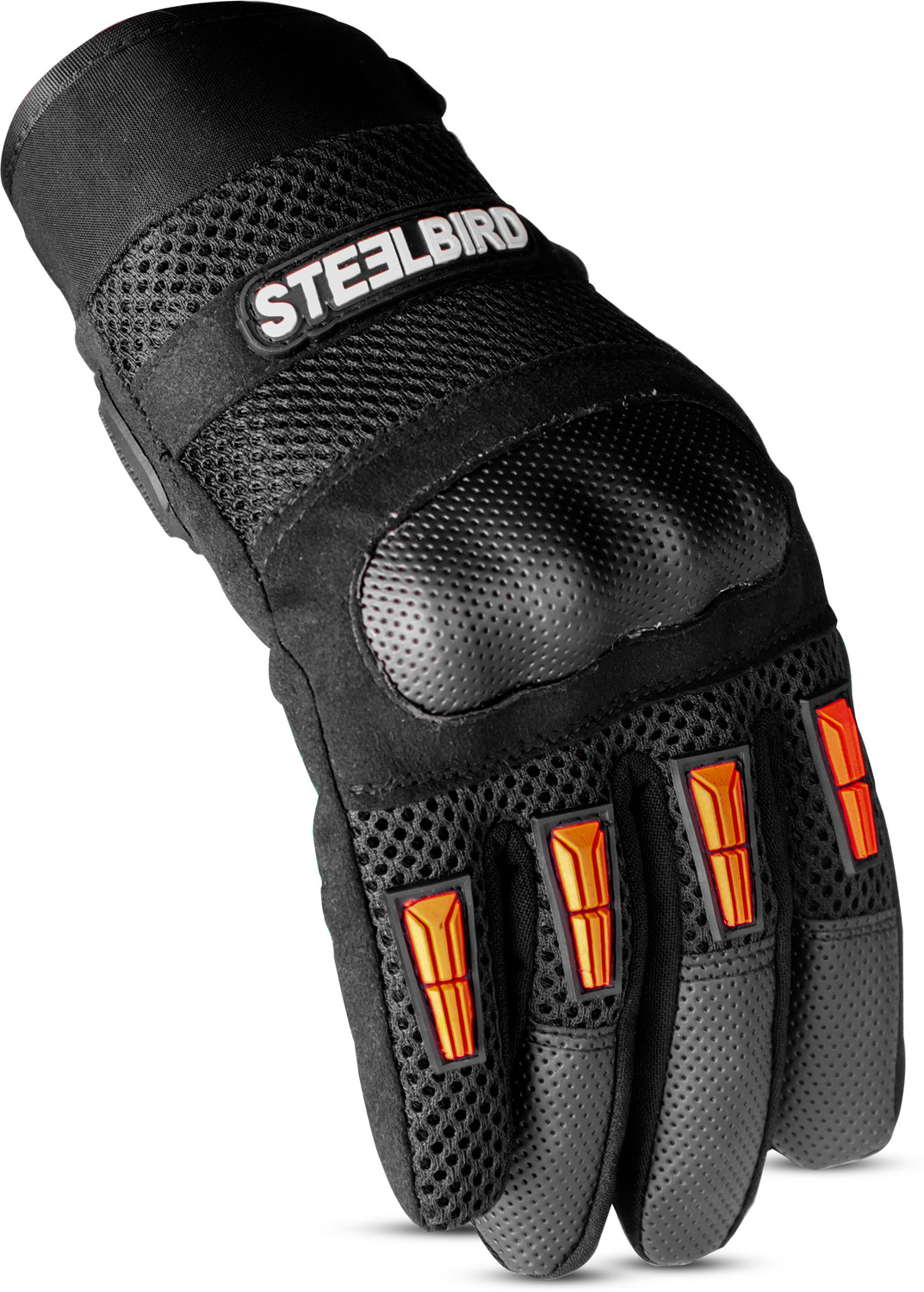 Image of Steelbird Khardungla Full Finger Bike Riding Gloves with Touch Screen Sensitivity at Thumb Riding Gloves (Orange)