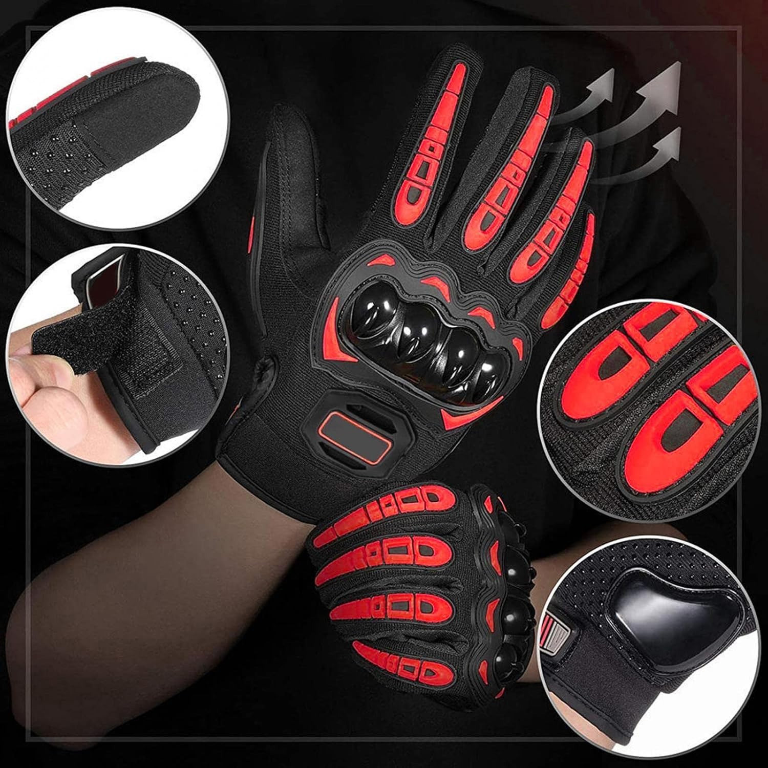 Image of aksmit Best Full Finger Motorcycle Rider Gloves Touchscreen Breathable Anti-Slip Red Riding Gloves (Red)