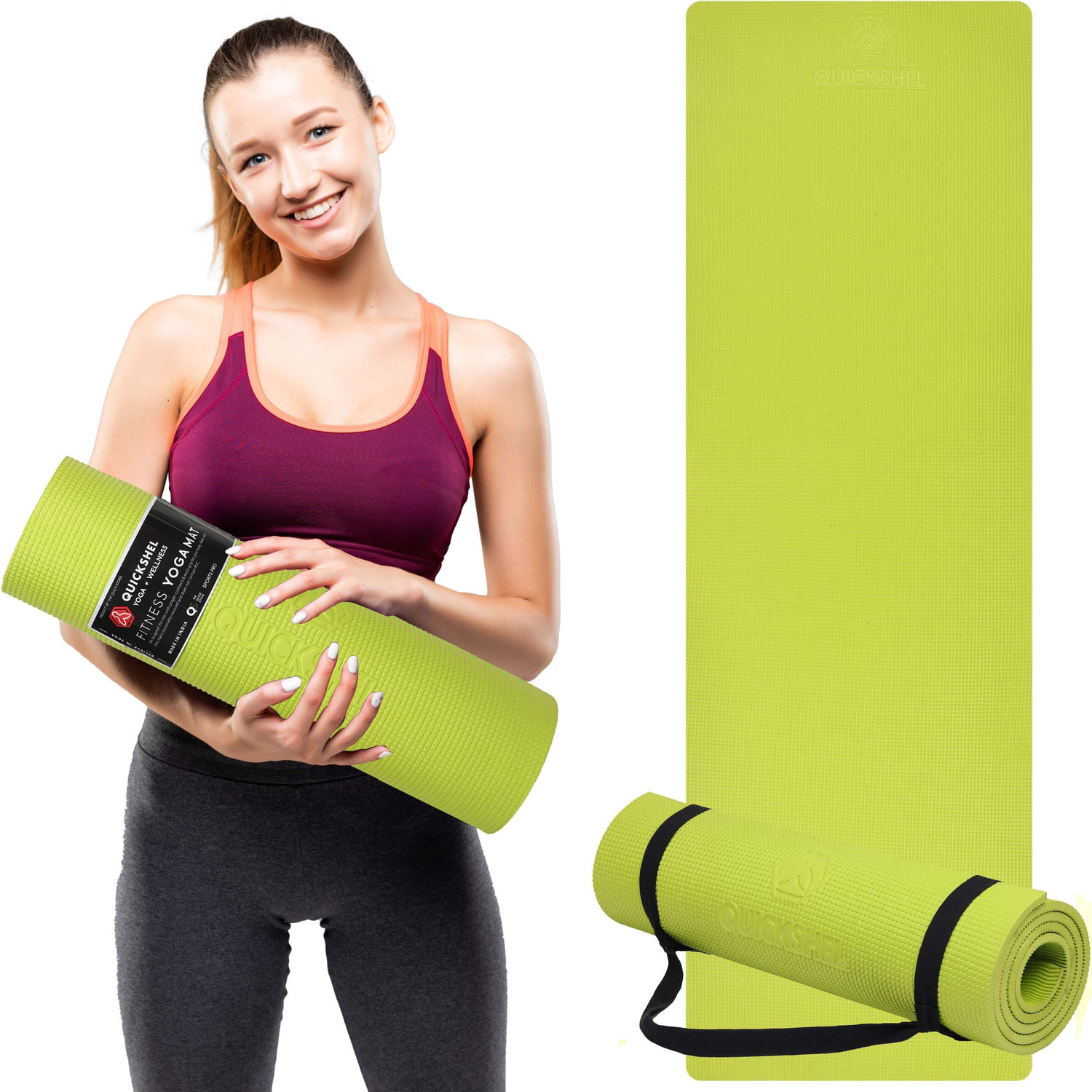 Image of Quick Shel 100%EVA Eco Friendly Mat, Exercise & Gym Mat With Yoga Strap Green 6 mm Yoga Mat