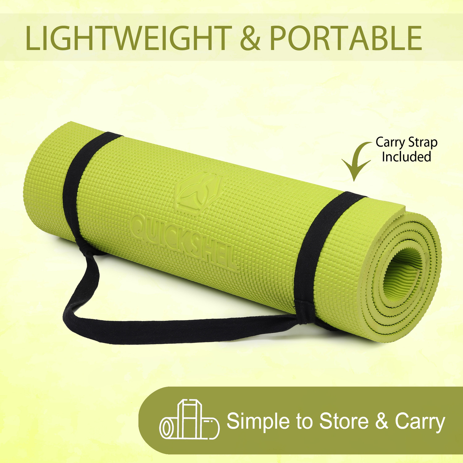 Image of Quick Shel 100%EVA Eco Friendly Mat, Exercise & Gym Mat With Yoga Strap Green 6 mm Yoga Mat