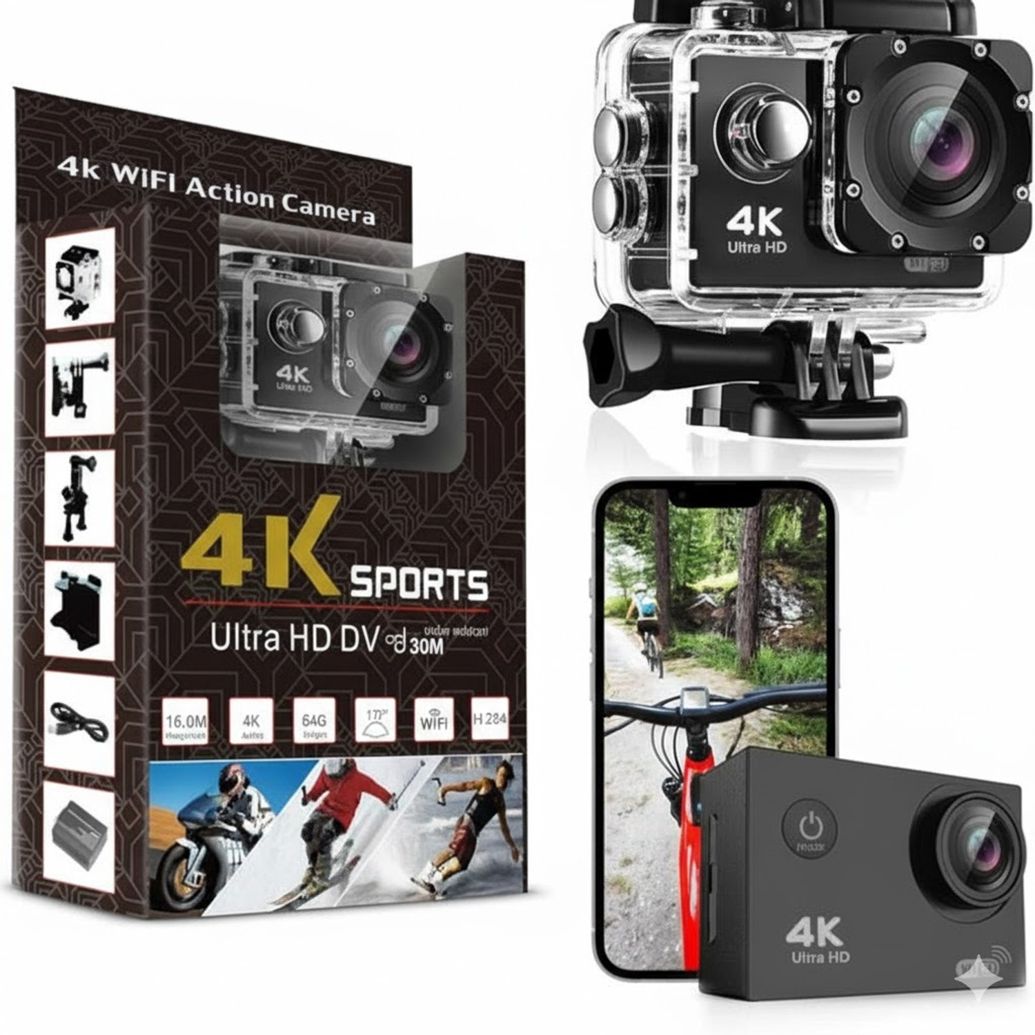 AdrenaCam 4K Action Camera 16MP 30M Waterproof - Image 1