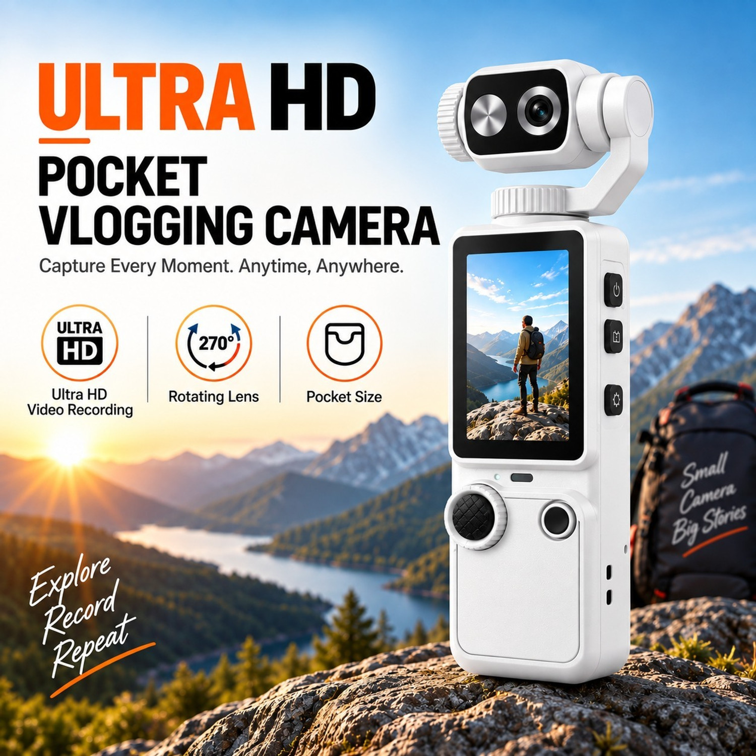 JIUIN Pocket Camera with 270° Rotating Lens - Image 1