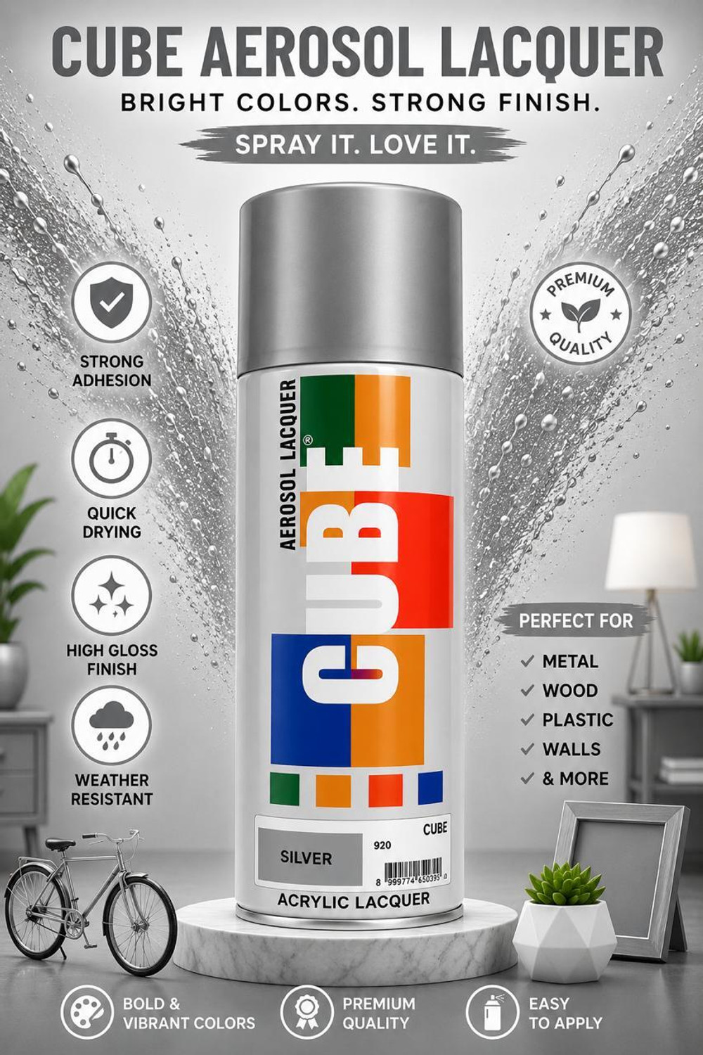 CUBE Silver Spray Paint 450 ml Pack of 1 - Image 5
