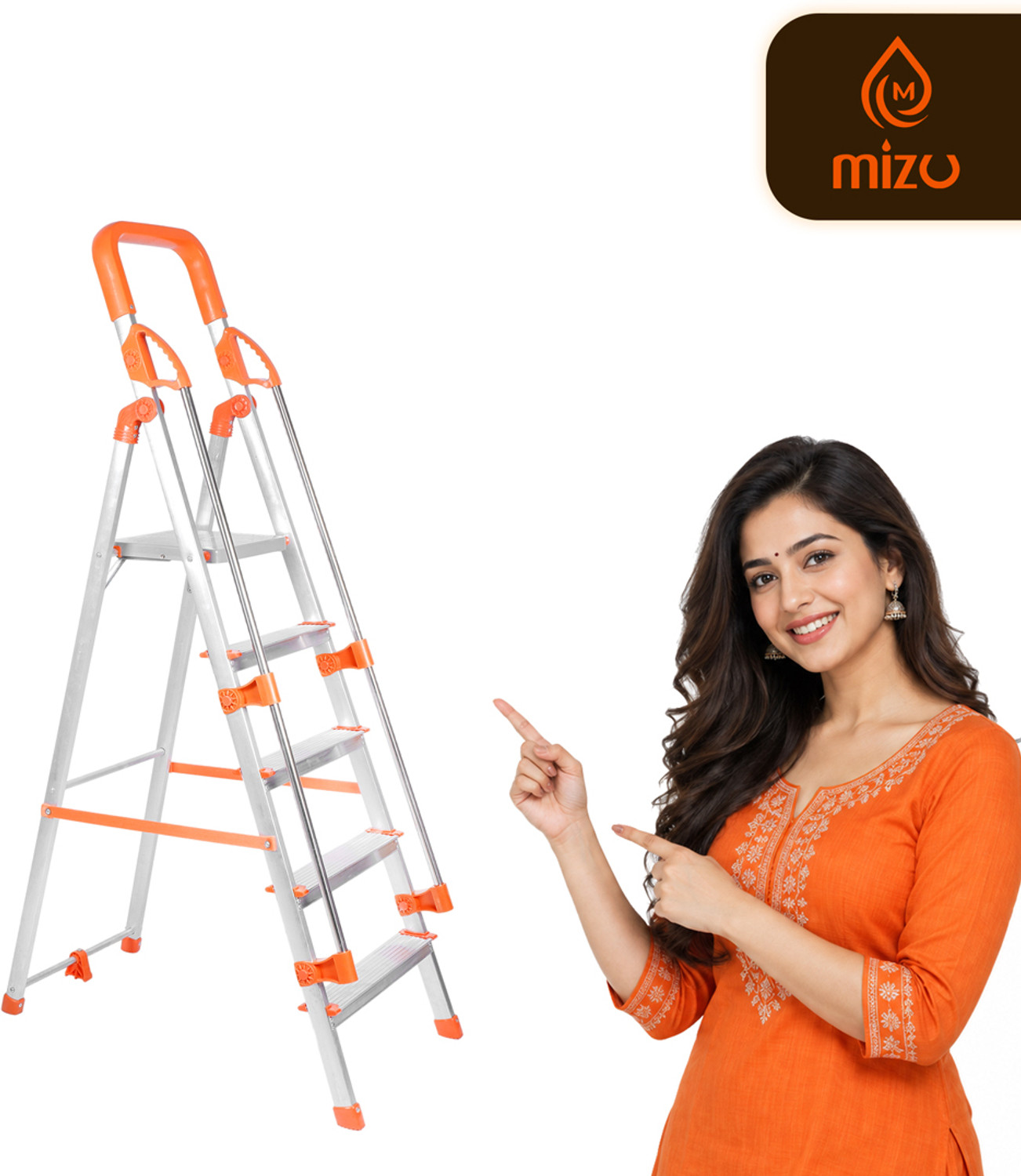 Mizu 5 Steps Aluminium Steel Ladder - Image 1